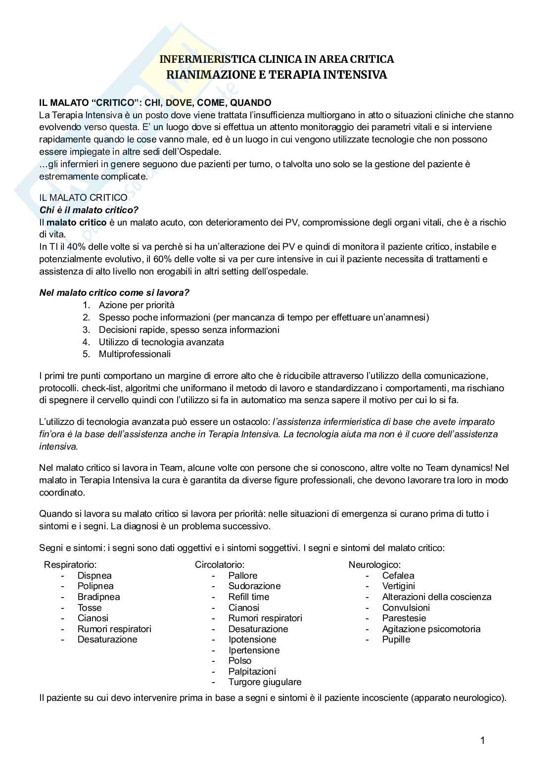 Rianimazione e terapia intensiva Pag. 1