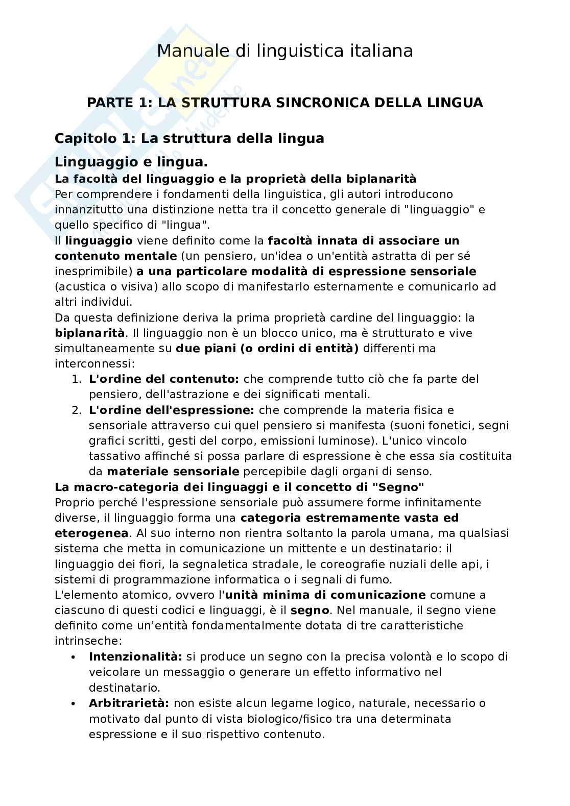 Riassunto esame Teoria del cinema, Prof. Rossi Fabio, libro consigliato Manuale di linguistica italiana, Assenza, Rossi, Ruggiano Pag. 1