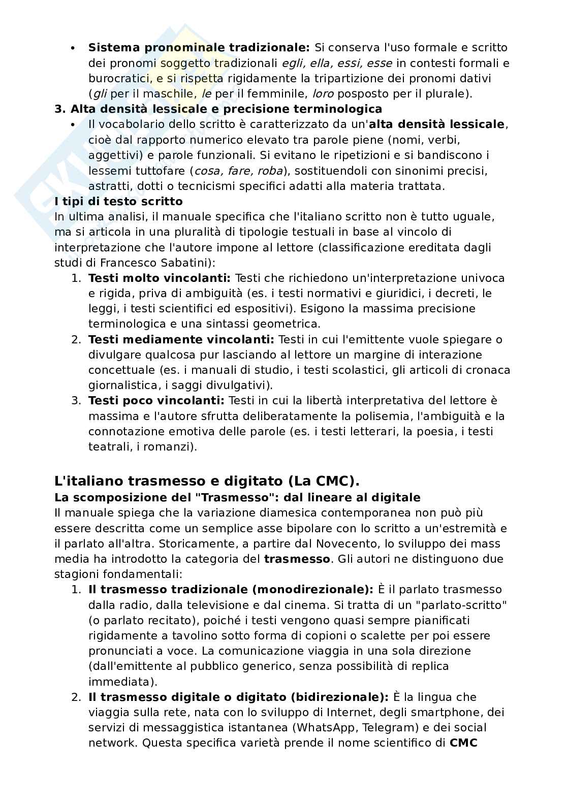 Riassunto esame Teoria del cinema, Prof. Rossi Fabio, libro consigliato Manuale di linguistica italiana, Assenza, Rossi, Ruggiano Pag. 51