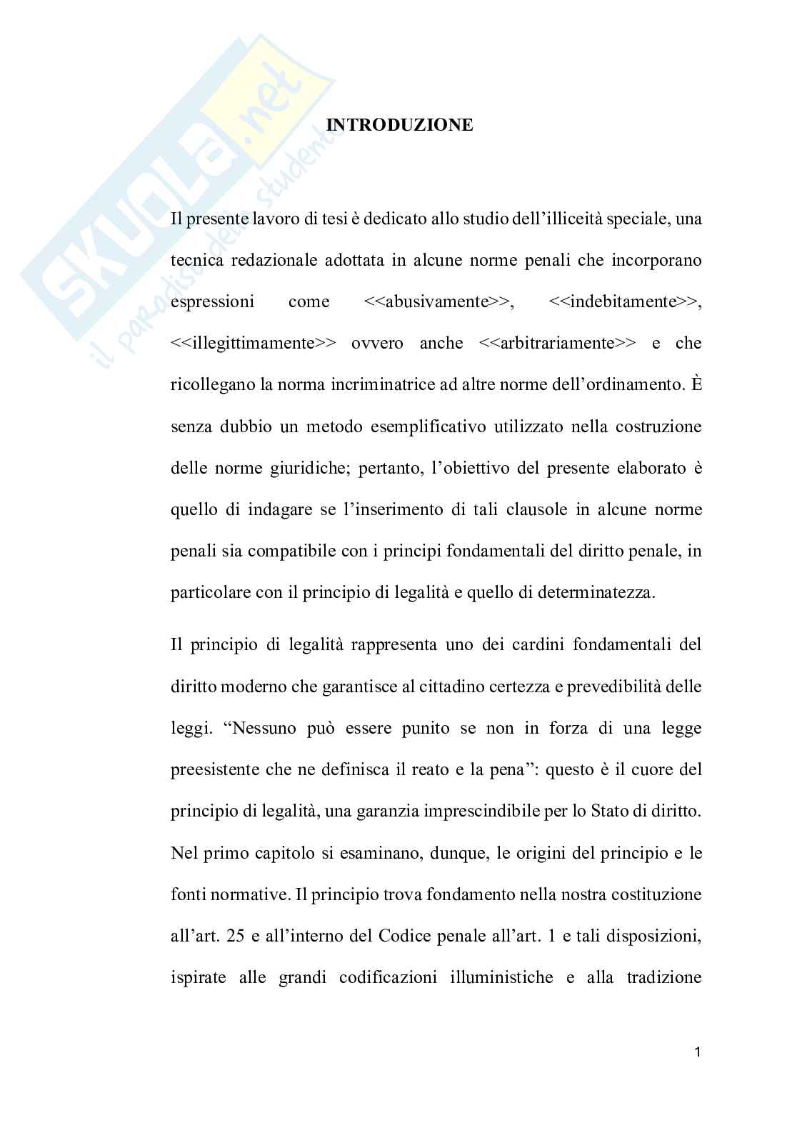 Principio di legalità e determinatezza nelle norme connotate da illiceità speciale  Pag. 6