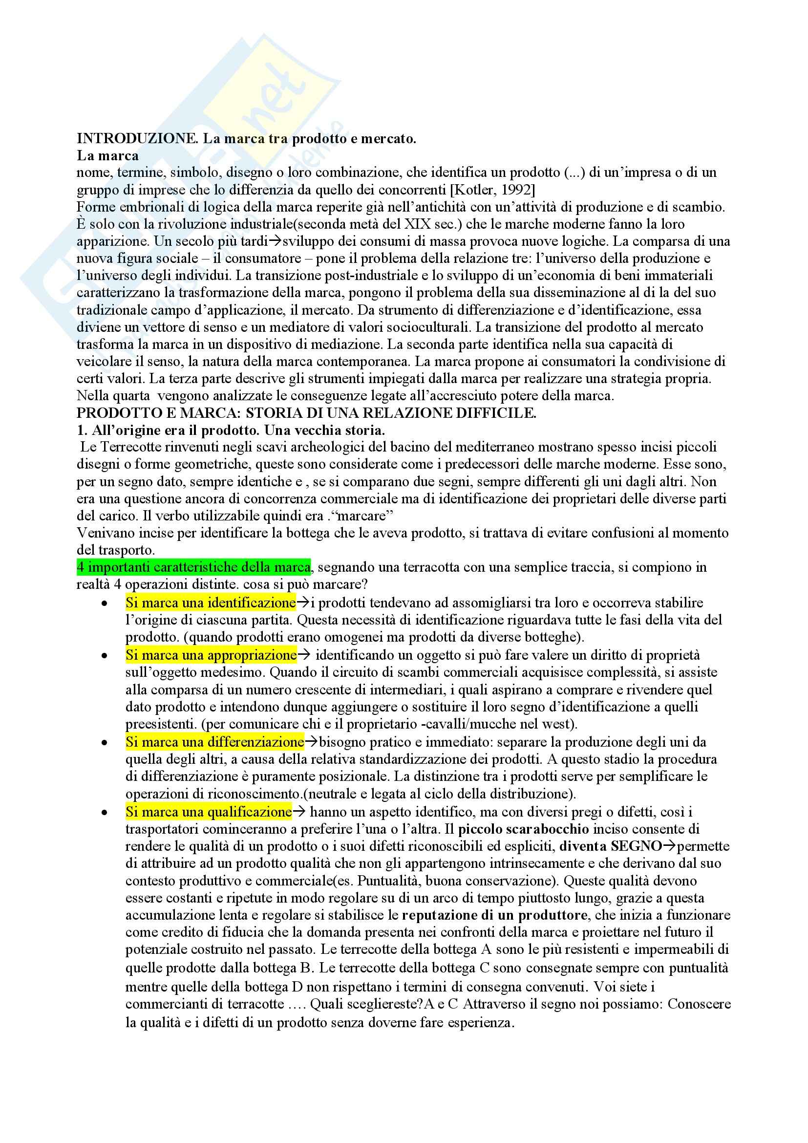 Riassunto esame Economia, prof. Qualizza, libro consigliato La marca: Dal prodotto al mercato, dal mercato alla società, Semprini Pag. 1