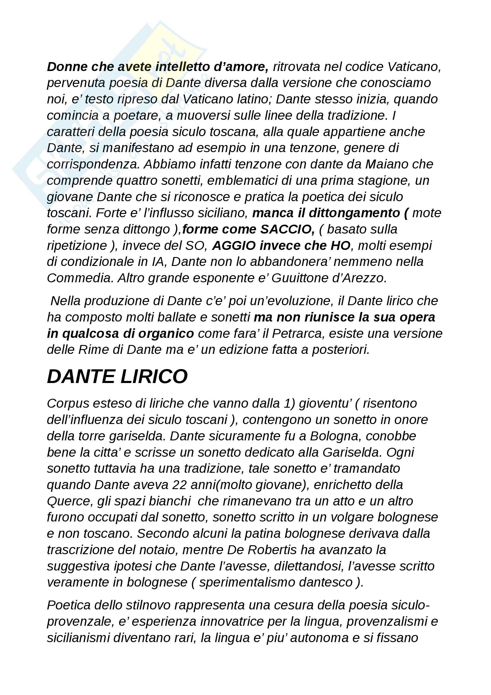 Appunti storia della lingua - aspetti e momenti della storia della lingua italiana / analisi di alcuni testi rappresentativi delle epoche/ la lingua di Dante Pag. 11