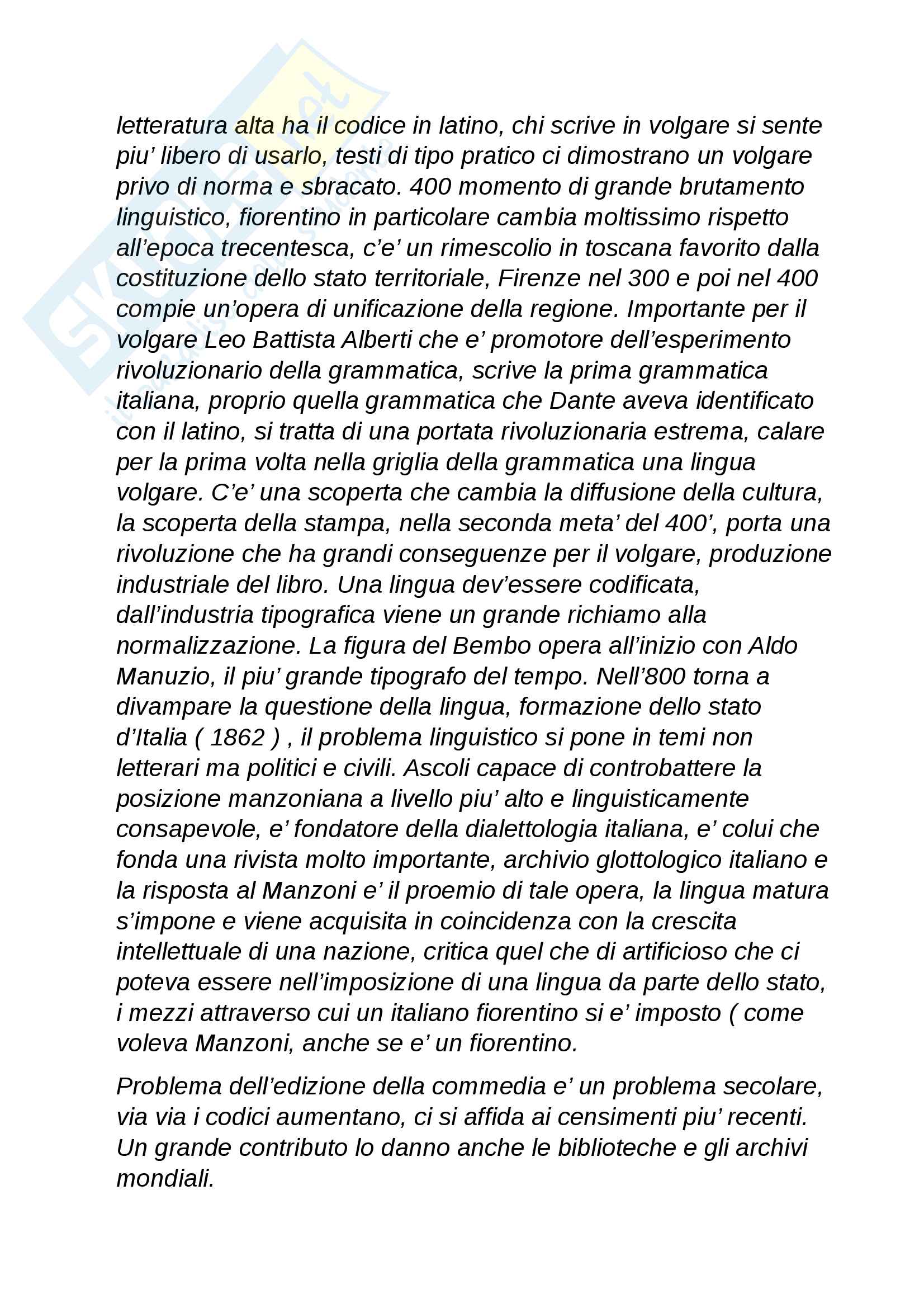 Appunti storia della lingua - aspetti e momenti della storia della lingua italiana / analisi di alcuni testi rappresentativi delle epoche/ la lingua di Dante Pag. 26