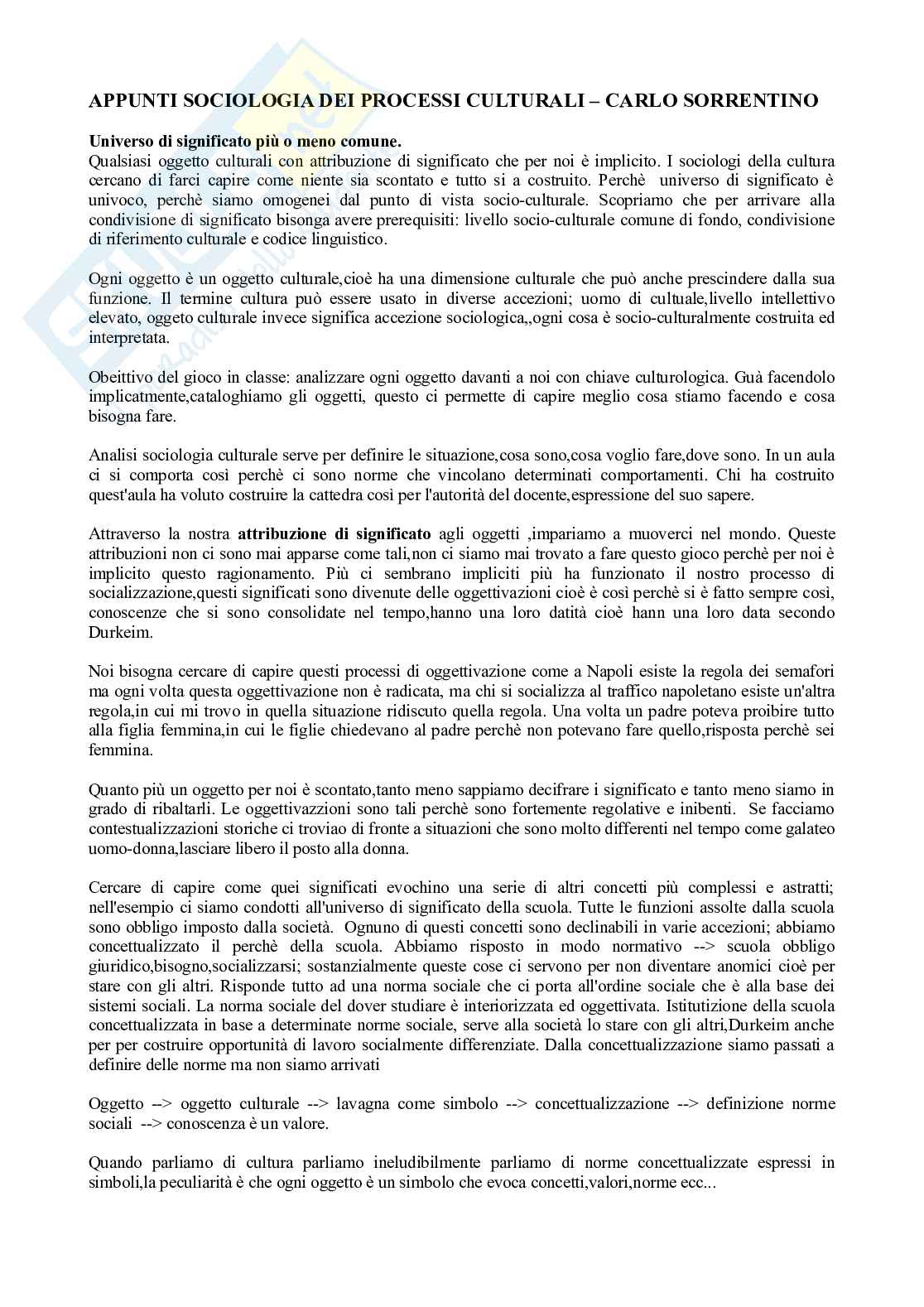 Appunti di Sociologia dei processi culturali Pag. 1