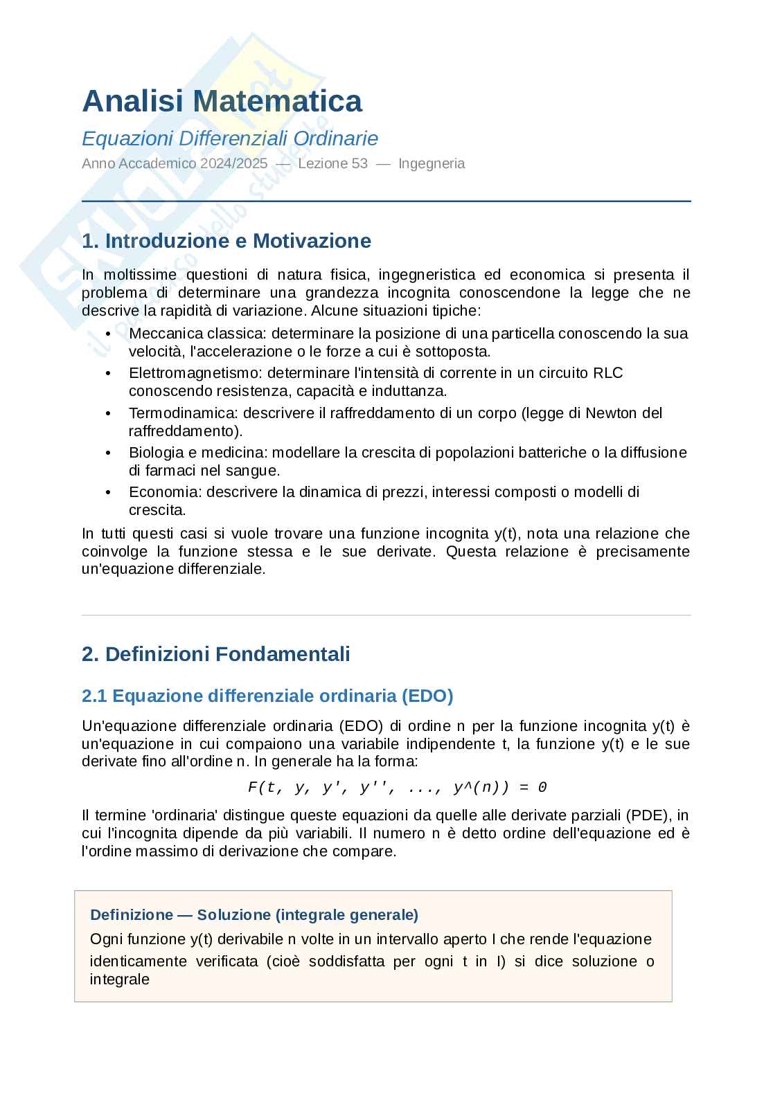 Equazioni differenziali Pag. 1
