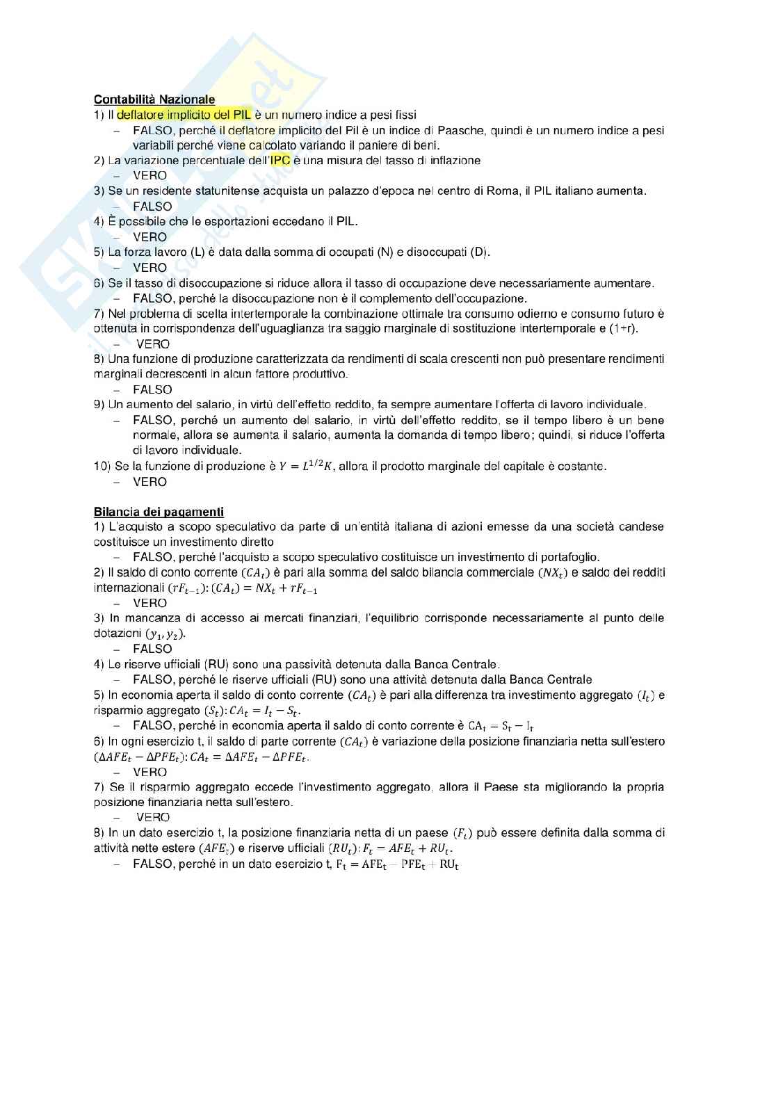 Domande Macroeconomia Pag. 1