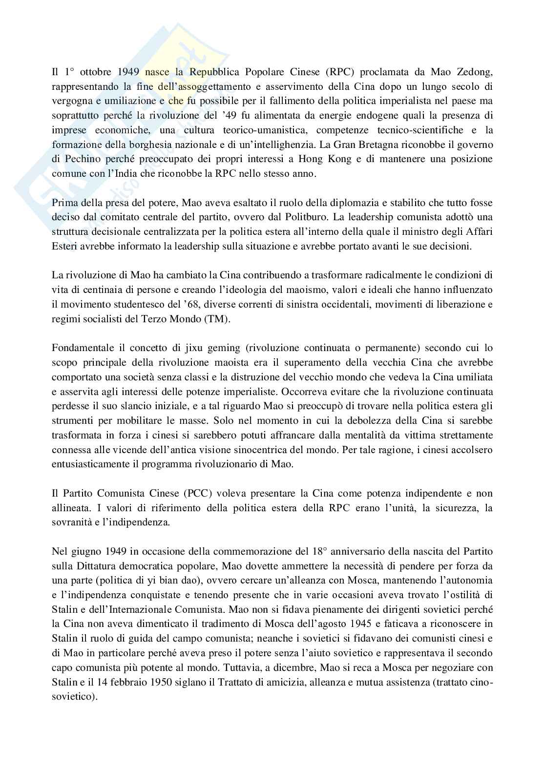 Riassunto esame Storia e istituzioni dell'Asia, prof. Baldussi, libro consigliato  La Cina nelle relazioni internazionali. Dalle guerre dell’oppio a oggi, Onnis Pag. 6