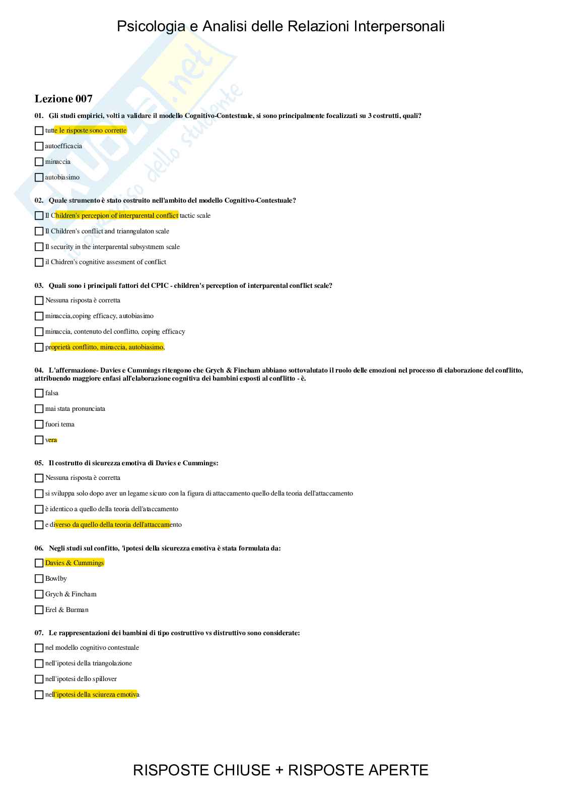Psicologia e Analisi delle relazioni interpersonali - Paniere compilato Pag. 16
