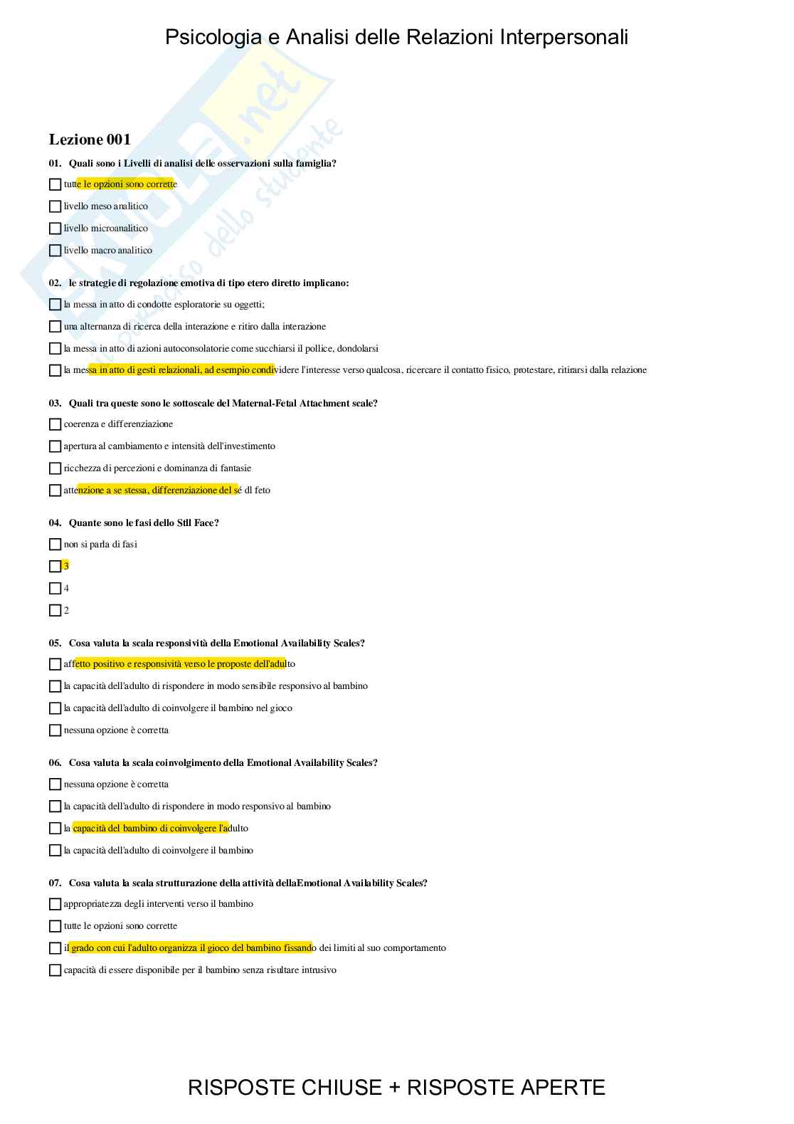 Psicologia e Analisi delle relazioni interpersonali - Paniere compilato Pag. 2