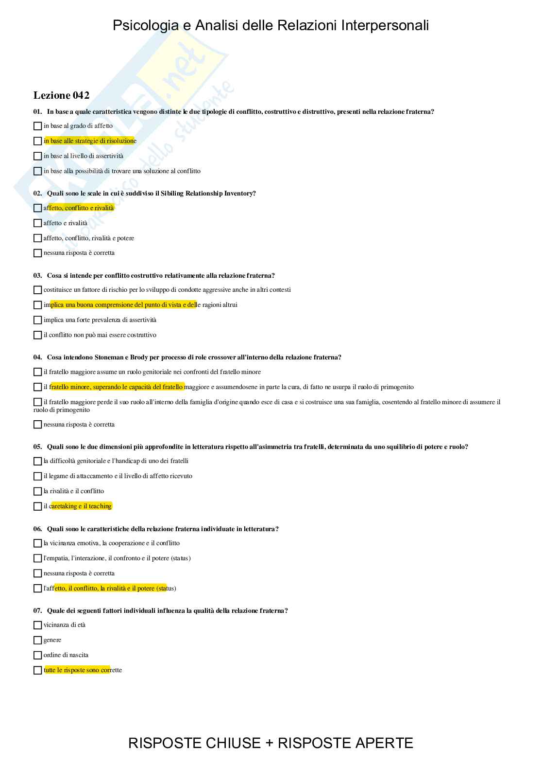 Psicologia e Analisi delle relazioni interpersonali - Paniere compilato Pag. 61