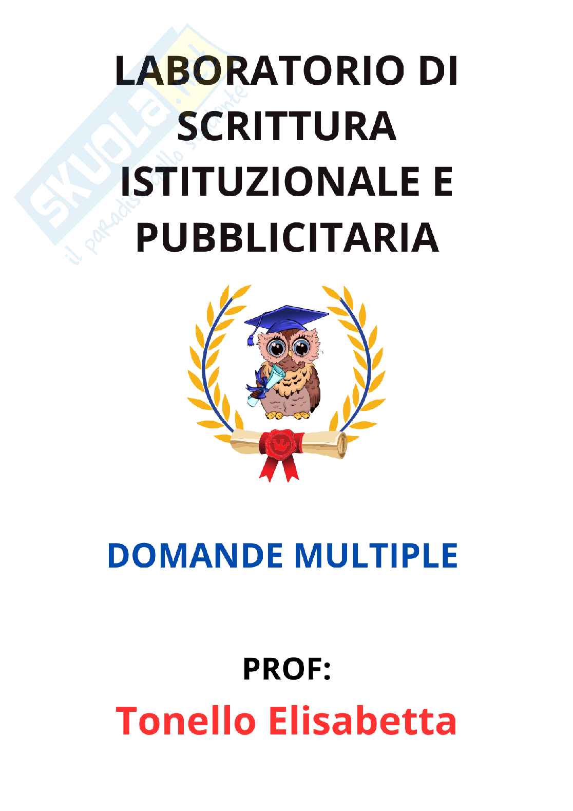 Paniere Laboratorio di scrittura istituzionale e pubblicitaria - Risposte multiple - aggiornato (2026) Pag. 1