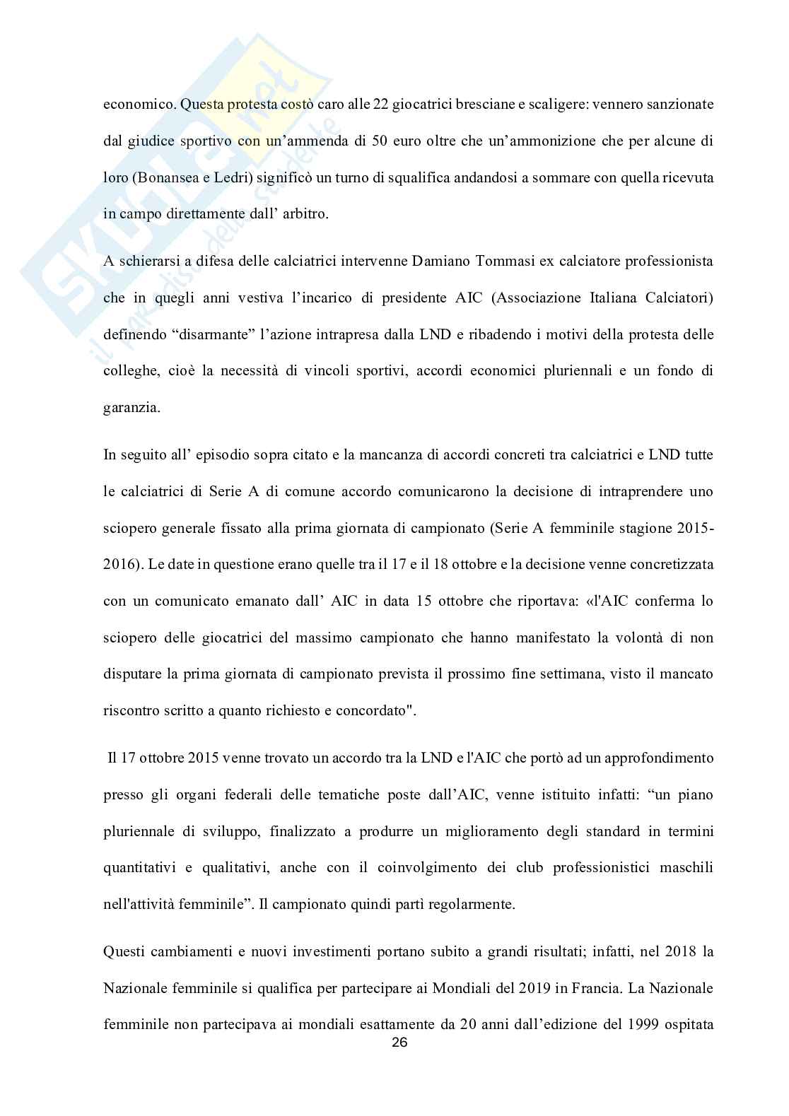 Crescita e lo sviluppo del calcio femminile nella società come fenomeno sociologico Pag. 31