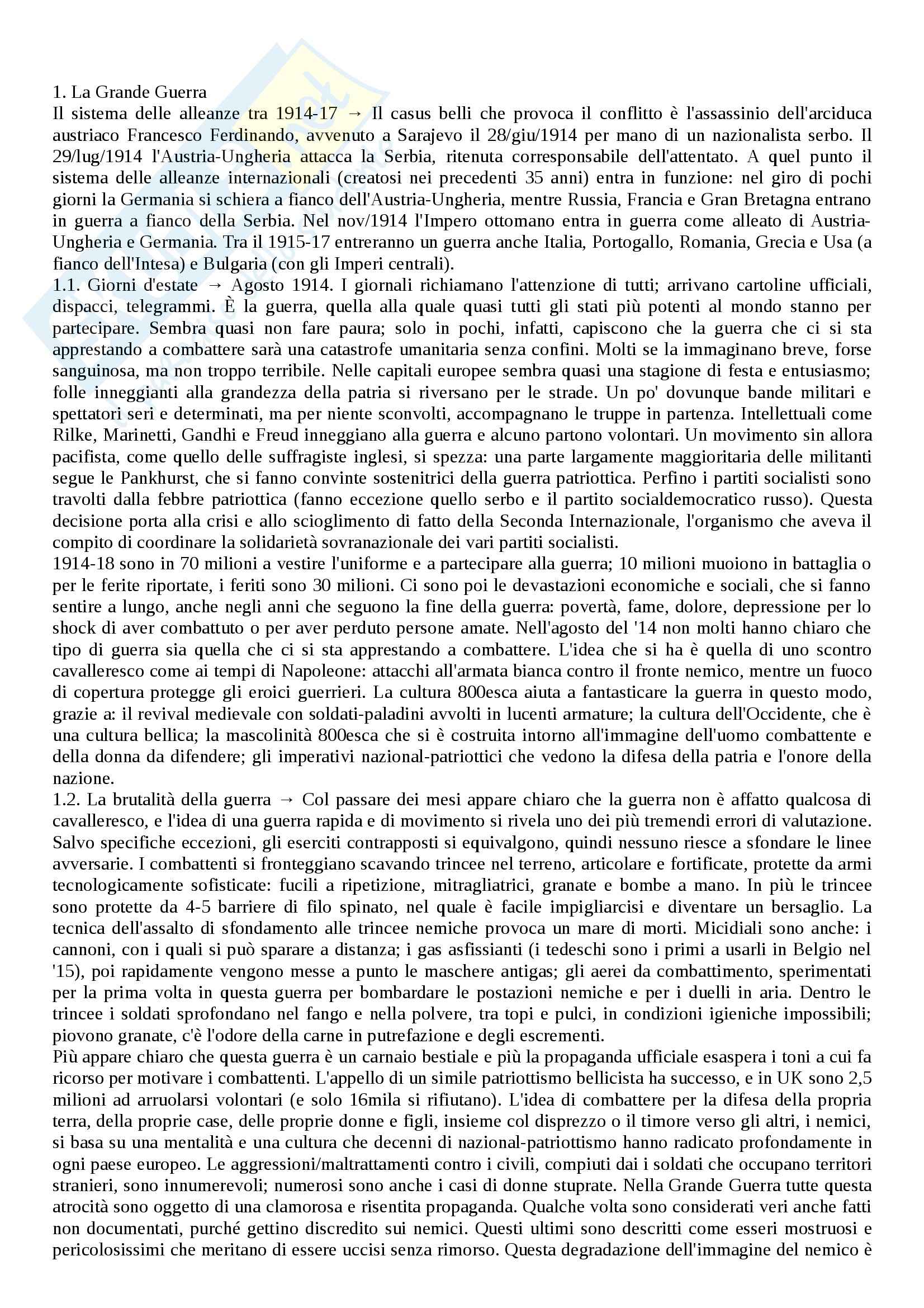 Storia Contemporanea: Dalla Grande Guerra A Oggi