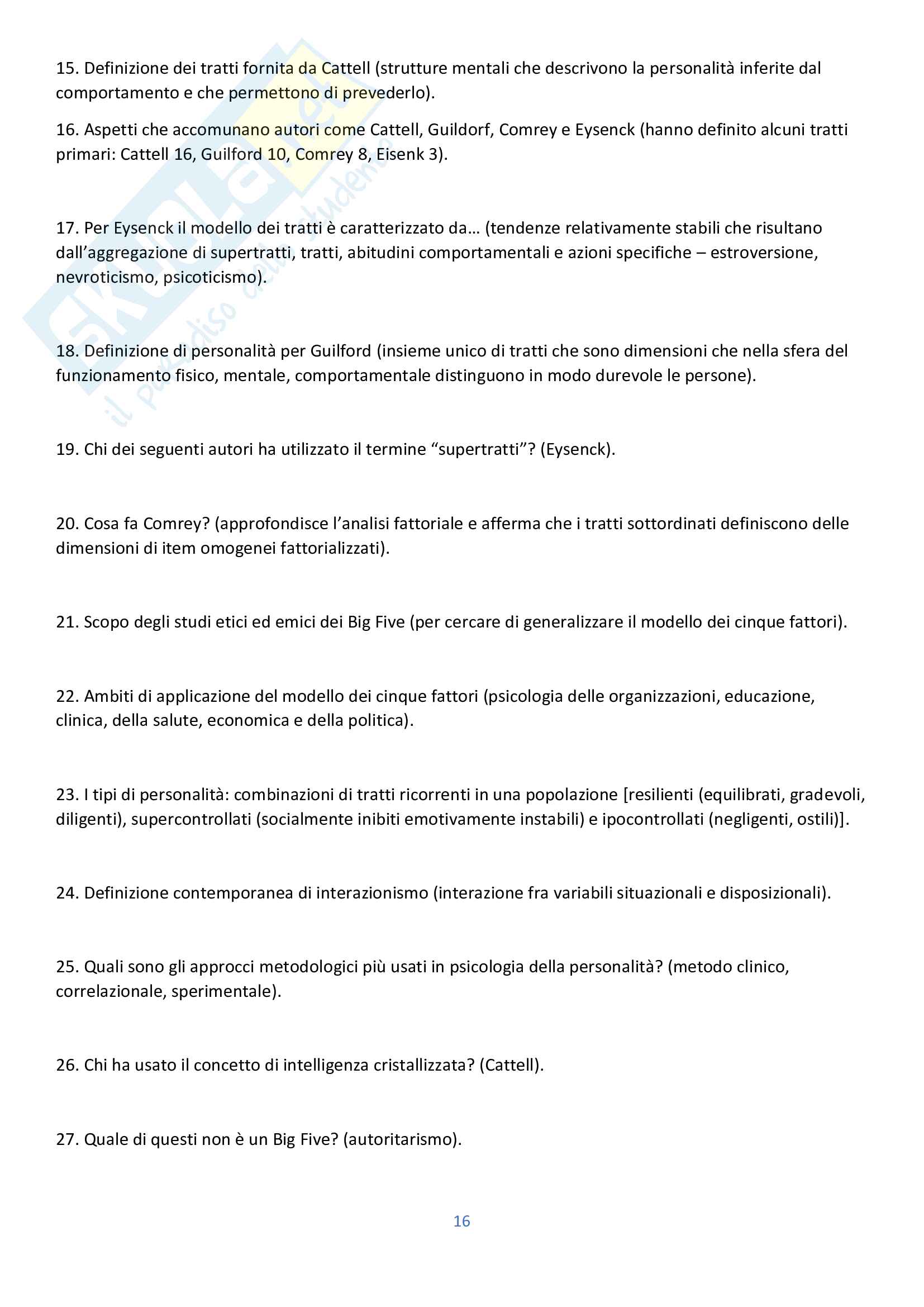 Domande aperte e chiuse esame MEP, prof. Steca, libro consigliato Psicologia Generale, Cherubini Pag. 16