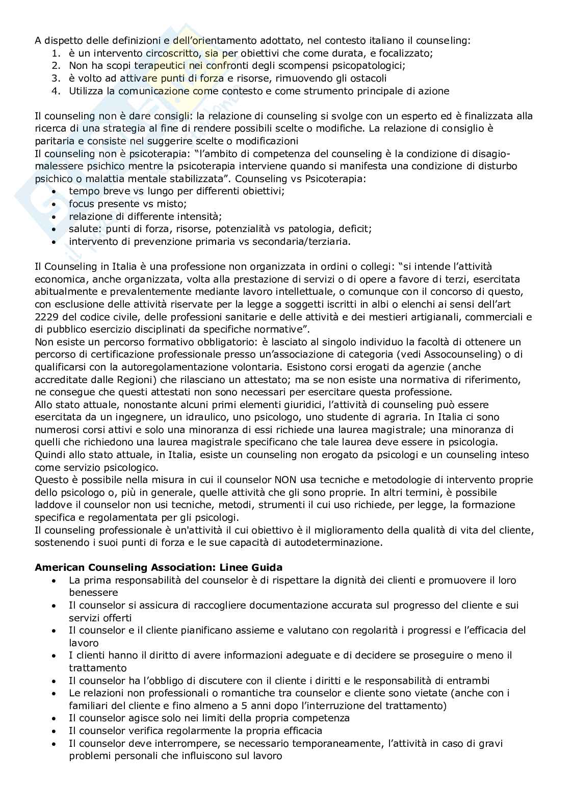Riassunto esame Counseling psicosociale, Prof. Marchetti Igor, libro consigliato Abilità di counseling. Manuale per la prima formazione, Hough H. Pag. 2