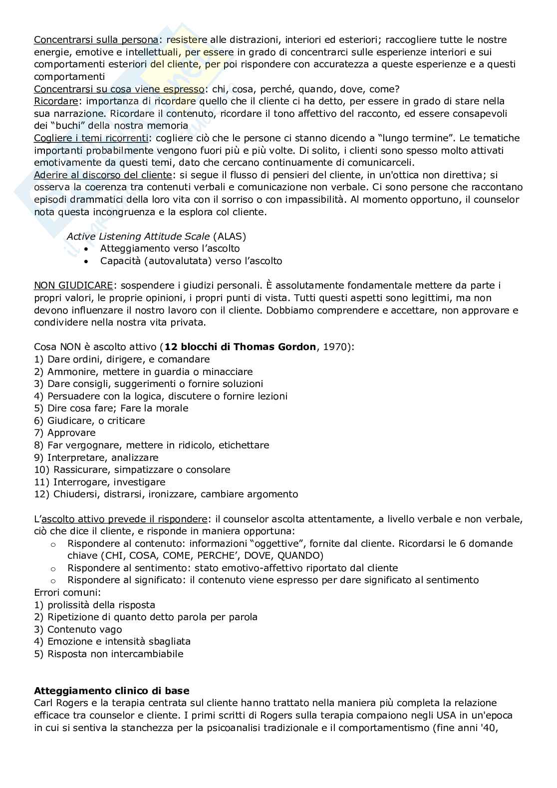 Riassunto esame Counseling psicosociale, Prof. Marchetti Igor, libro consigliato Abilità di counseling. Manuale per la prima formazione, Hough H. Pag. 6