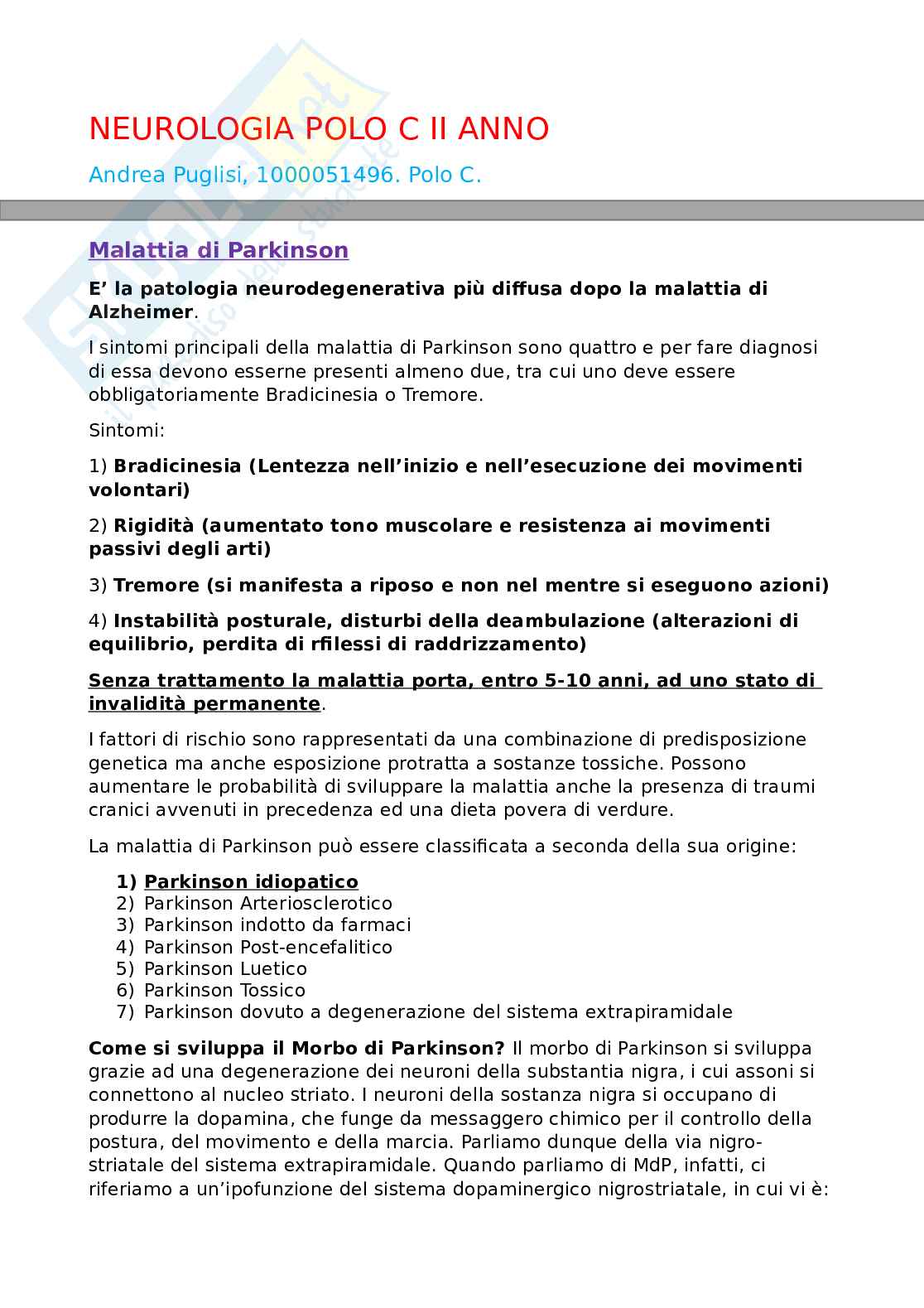 Appunti d'esame Neurologia  Pag. 1