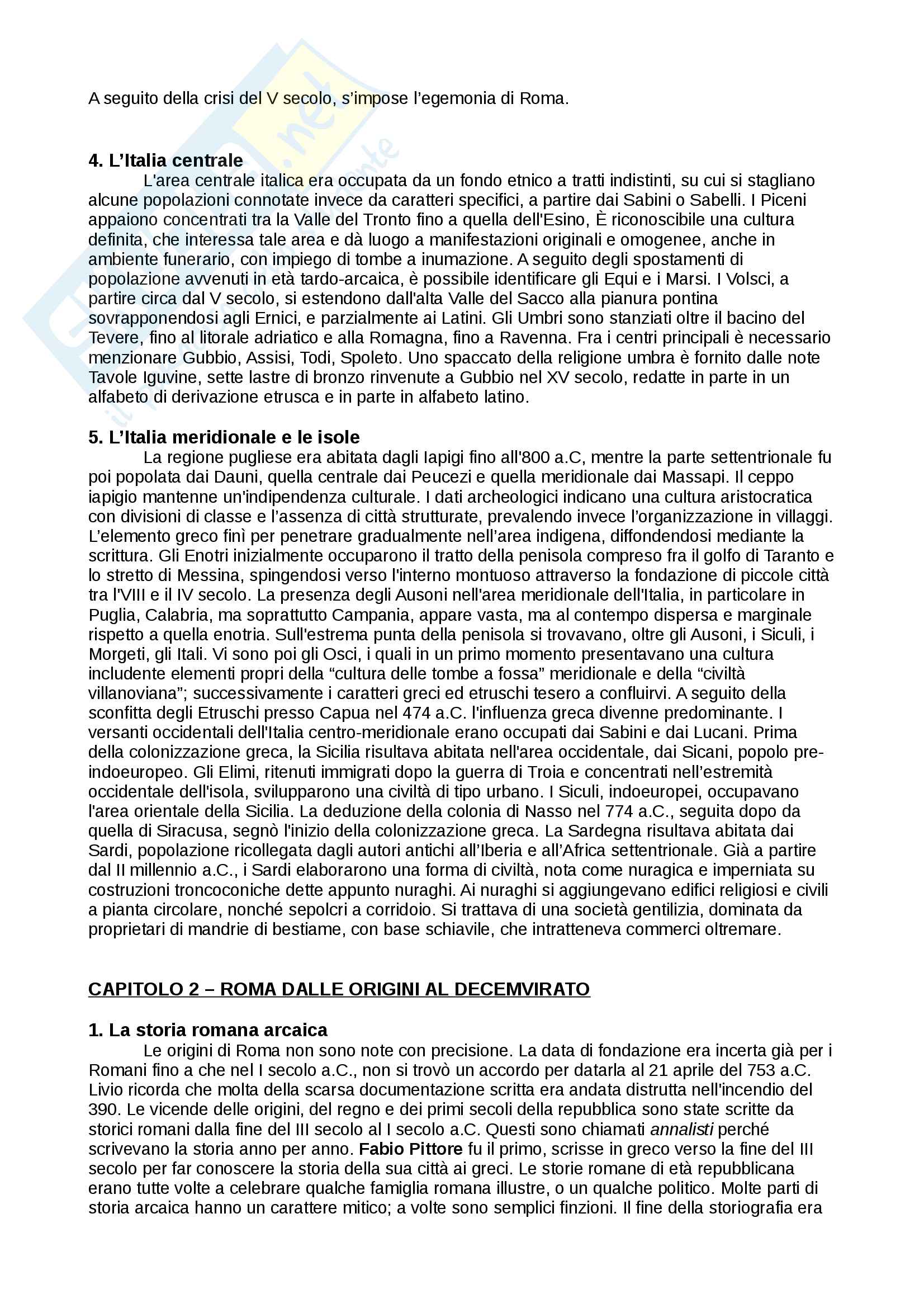 Riassunti esame Storia romana I, prof. Thornton, libro consigliato Storia di Roma dalle origini alla tarda antichità, Arcuri, Caliri, Giuffrida, Lewin, Marino, Mastrocinque, Mecella, Molè, Motta, Pinzone, Roberto, Sassu, Thornton Pag. 2
