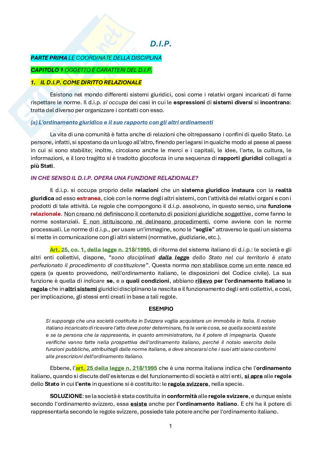 Diritto internazionale privato Pag. 1