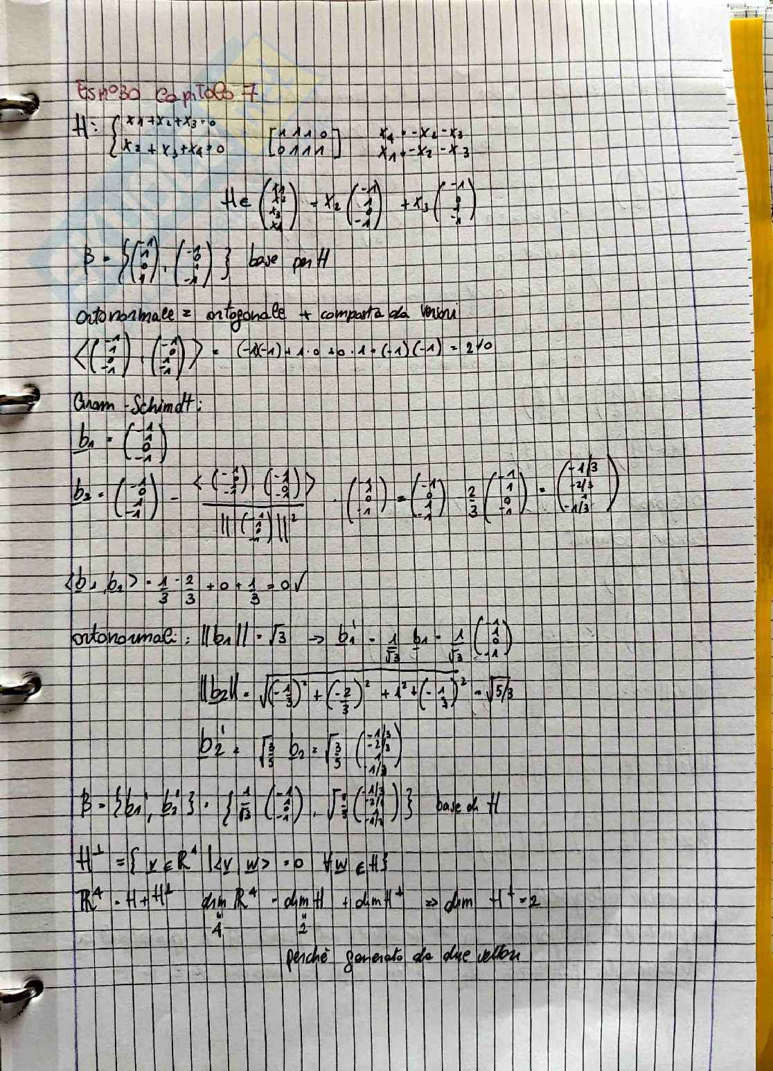 Geometria e algebra lineare: esercizi su basi ortonormali e algoritmo di Gram-Schmidt Pag. 1