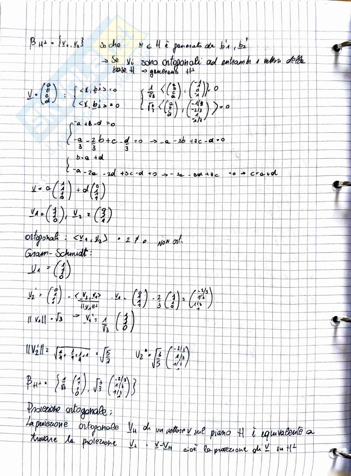 Geometria e algebra lineare: esercizi su basi ortonormali e algoritmo di Gram-Schmidt Pag. 2