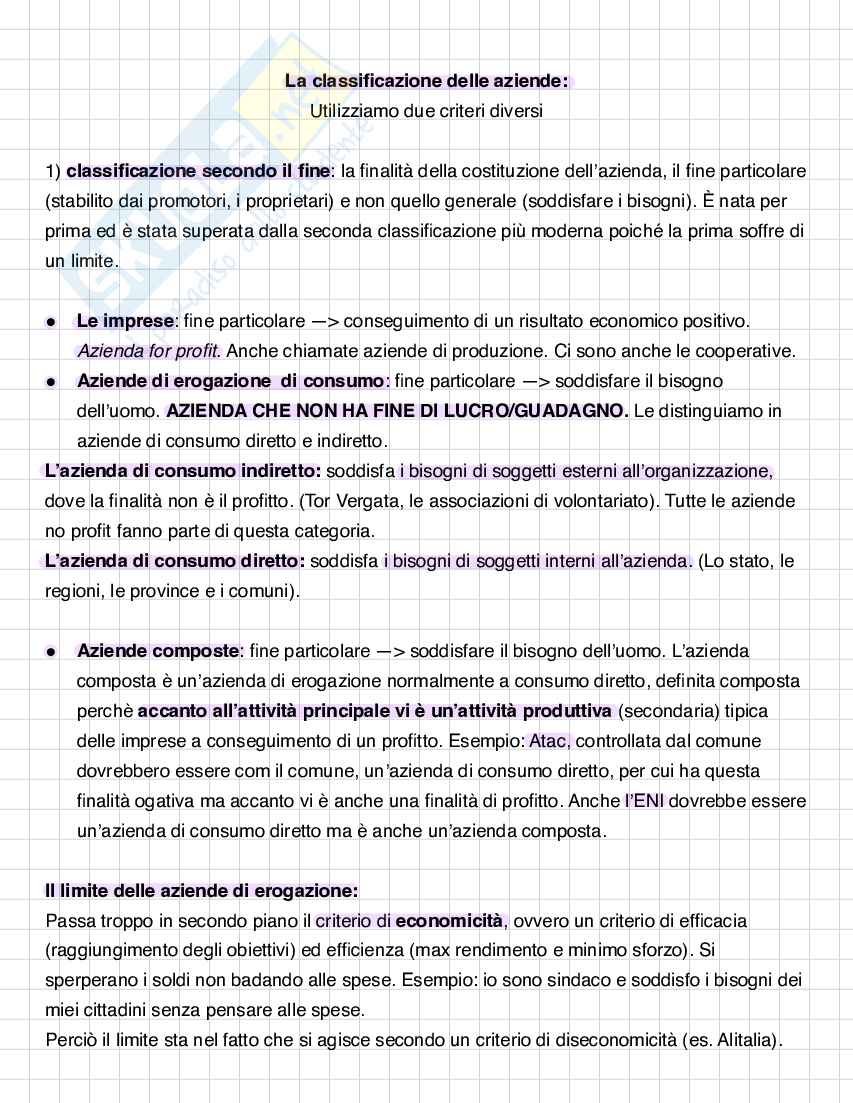 Riassunto esame Economia aziendale, Prof. Cimini Riccardo, libro consigliato Economia aziendale. Estratto. Vol. 1: Attività aziendale e processi produttivi , Cavalieri, Ferraris Franceschi Pag. 16