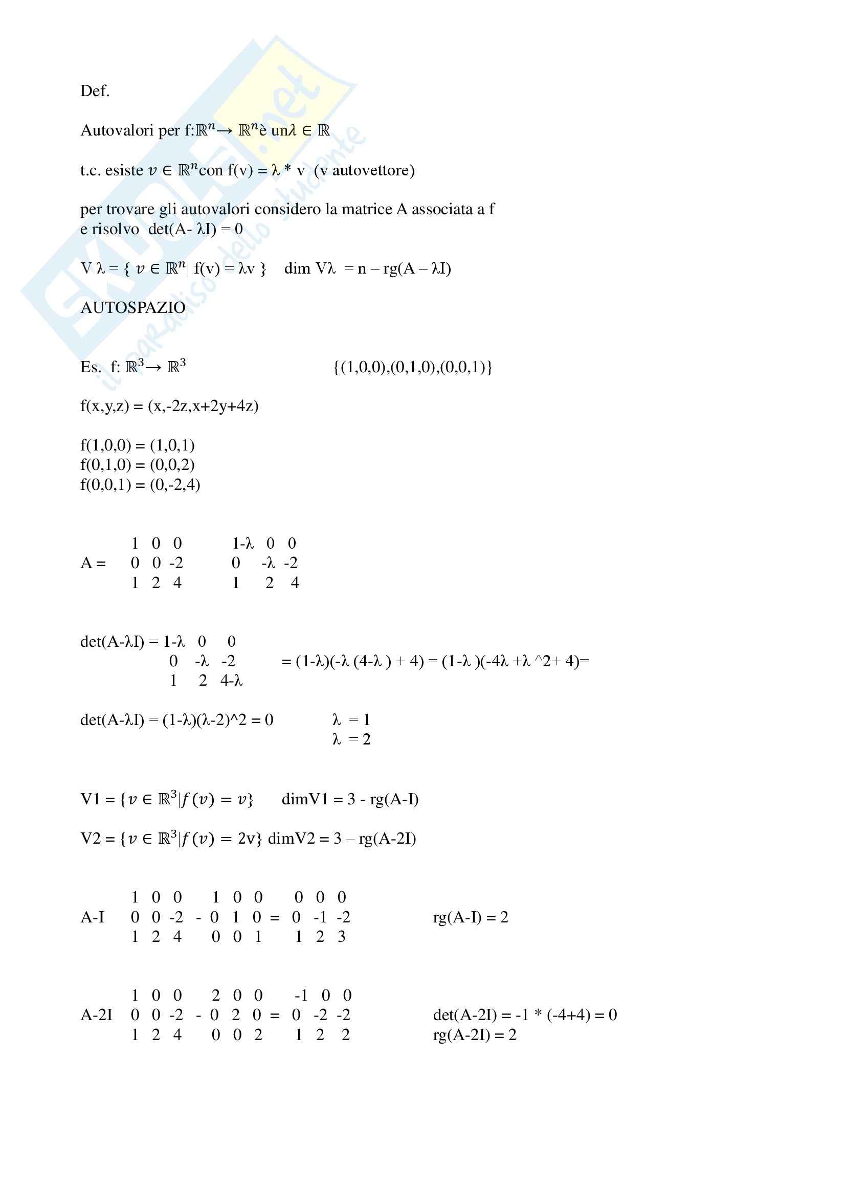 Algebra e geometria - autovalori e autovettori Pag. 1