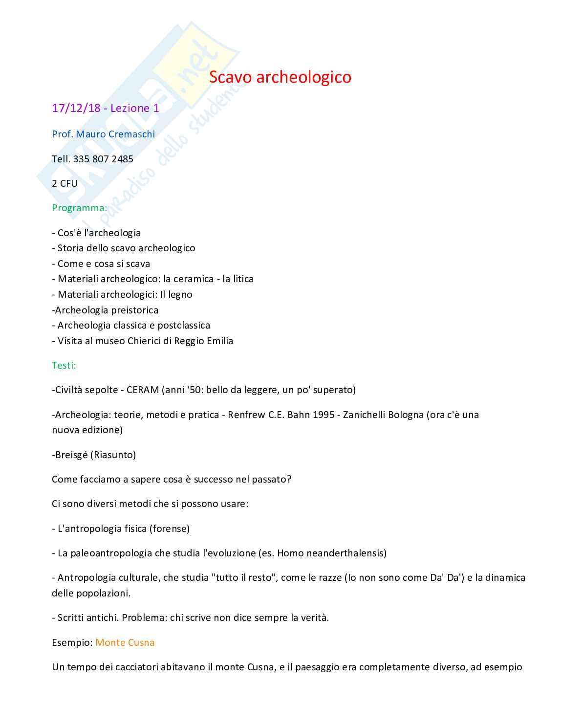 Antropologia e scavo geoarcheologico Pag. 1