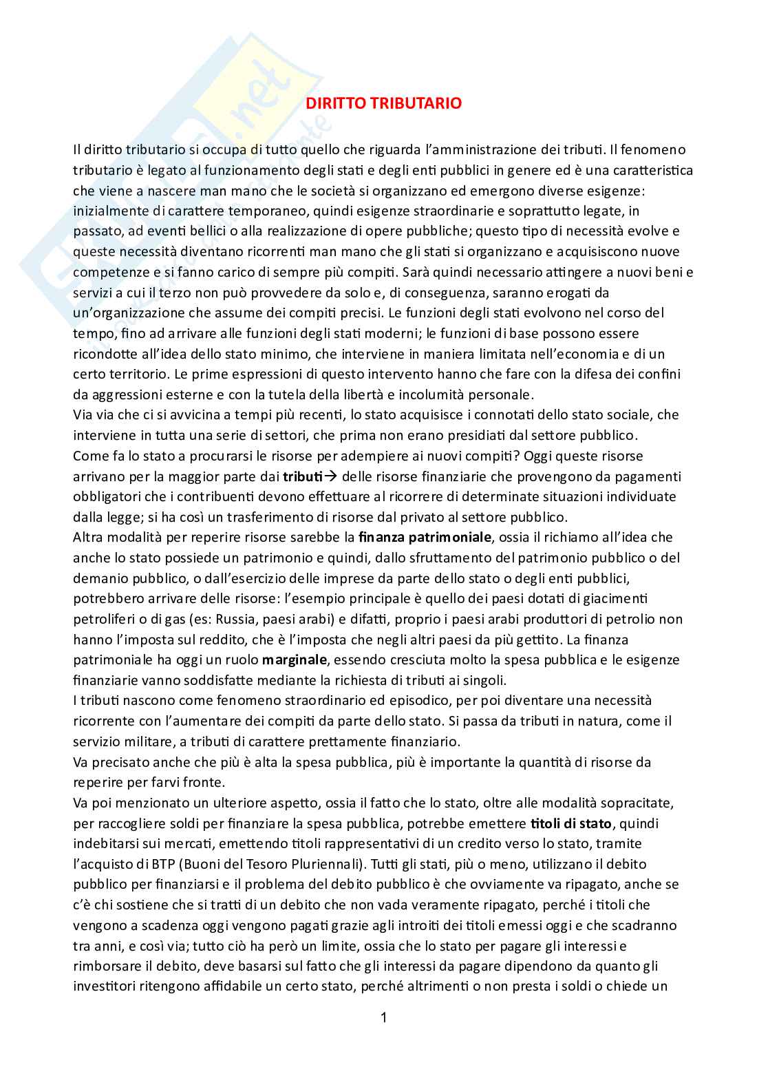 Appunti di lezioni di Diritto tributario, basate sul manuale Fondamenti di diritto tributario - Seconda edizione Pag. 1