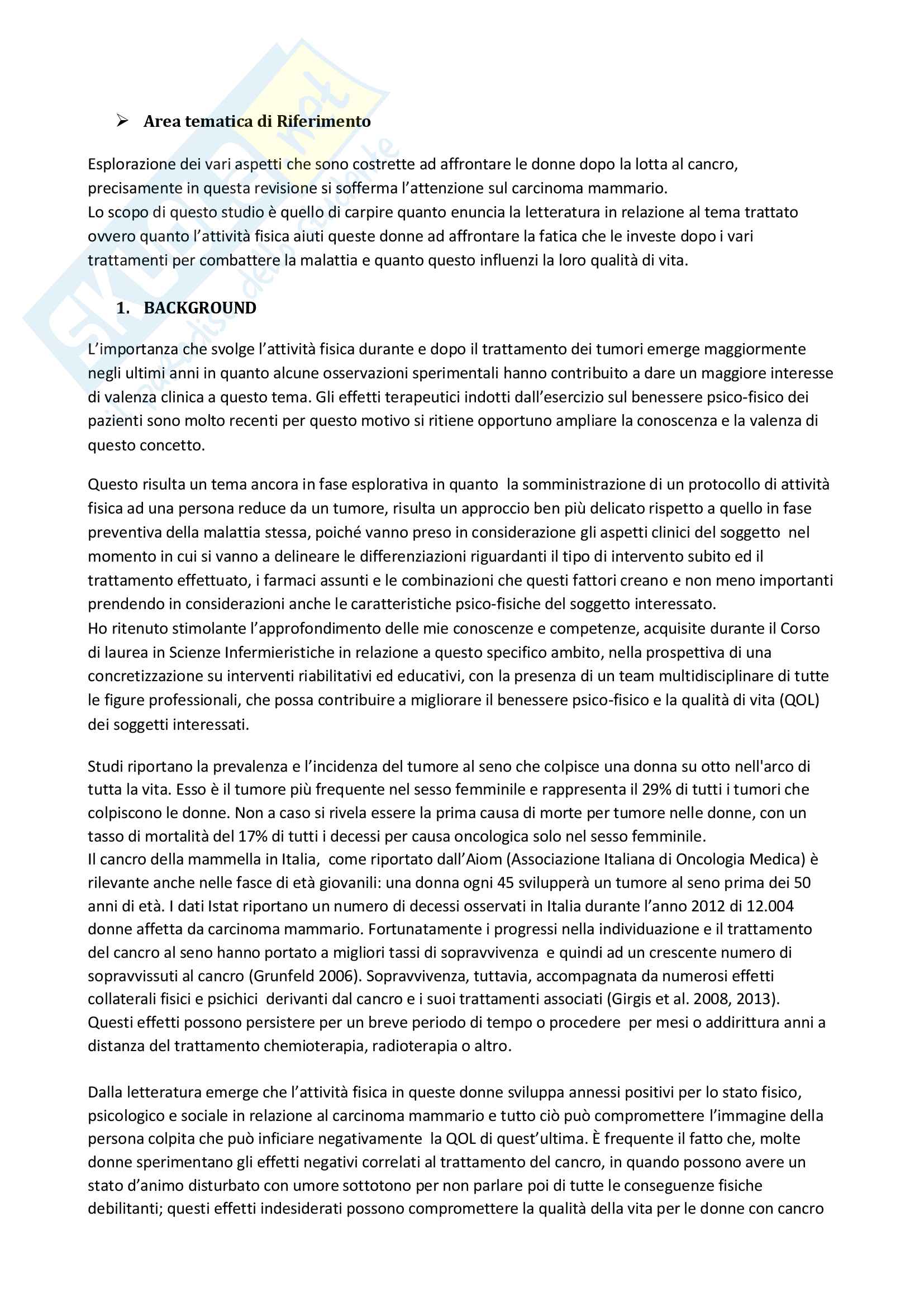 L’importanza dell’attività fisica ed un corretto stile di vita per limitare la fatica in donne affette da carcinoma mammario Pag. 2