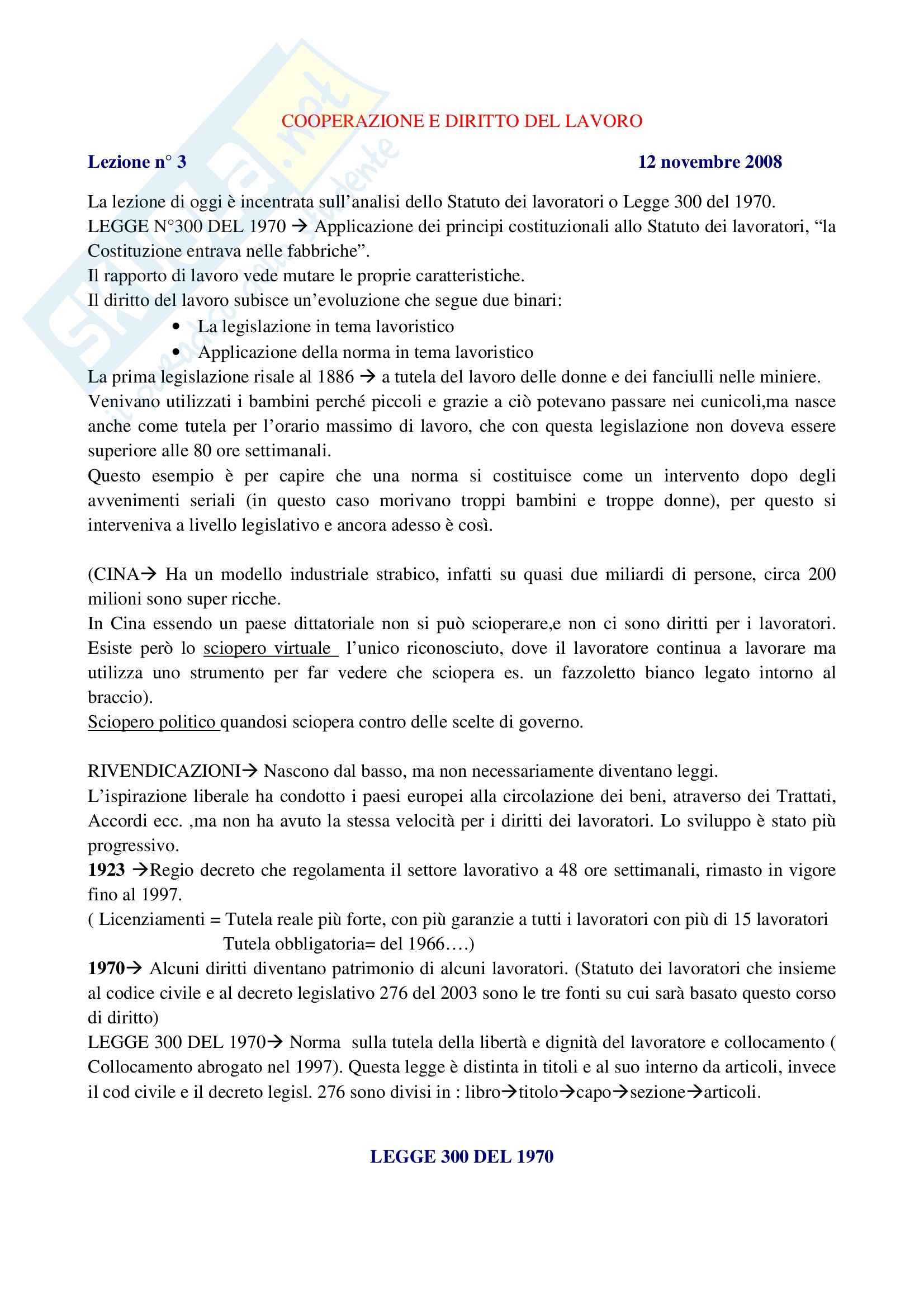 Diritto del lavoro - lo Statuto dei lavoratori Pag. 1