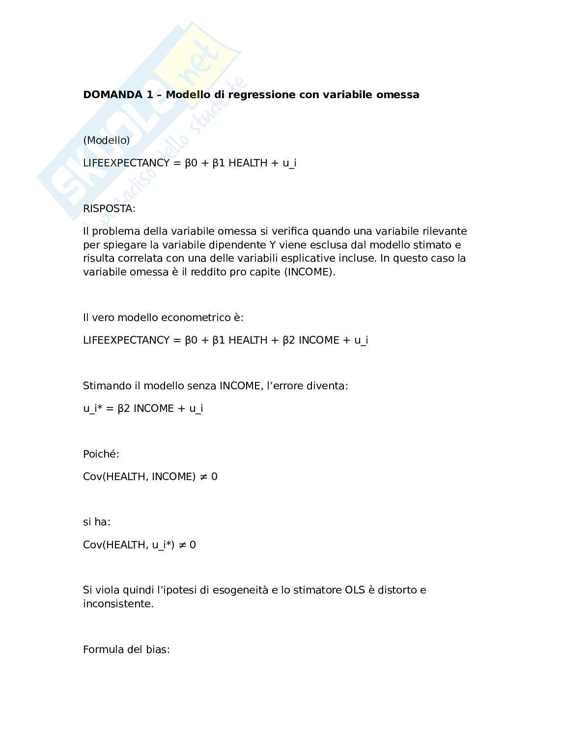 Prova esame Econometria 2025-26  Pag. 1