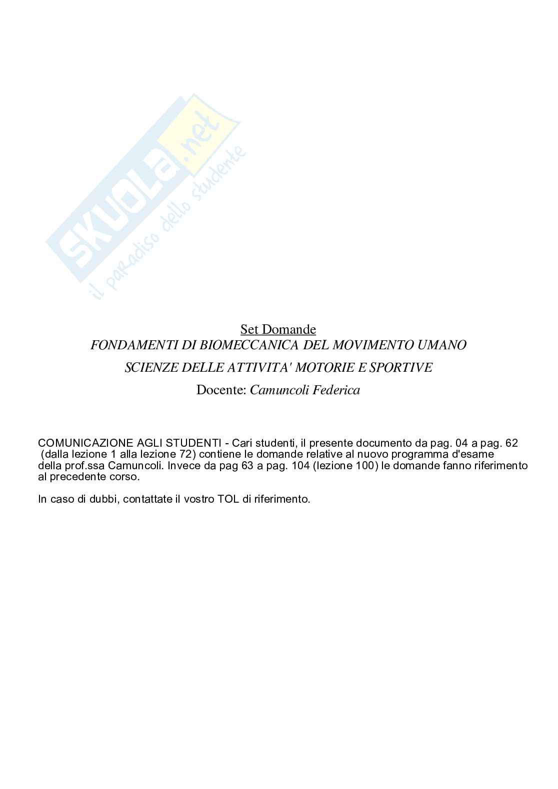 Paniere Fondamenti di biomeccanica del movimento umano (2026) - Risposte multiple corrette Pag. 2
