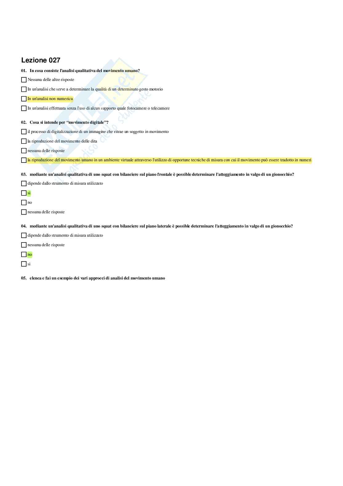 Paniere Fondamenti di biomeccanica del movimento umano (2026) - Risposte multiple corrette Pag. 26