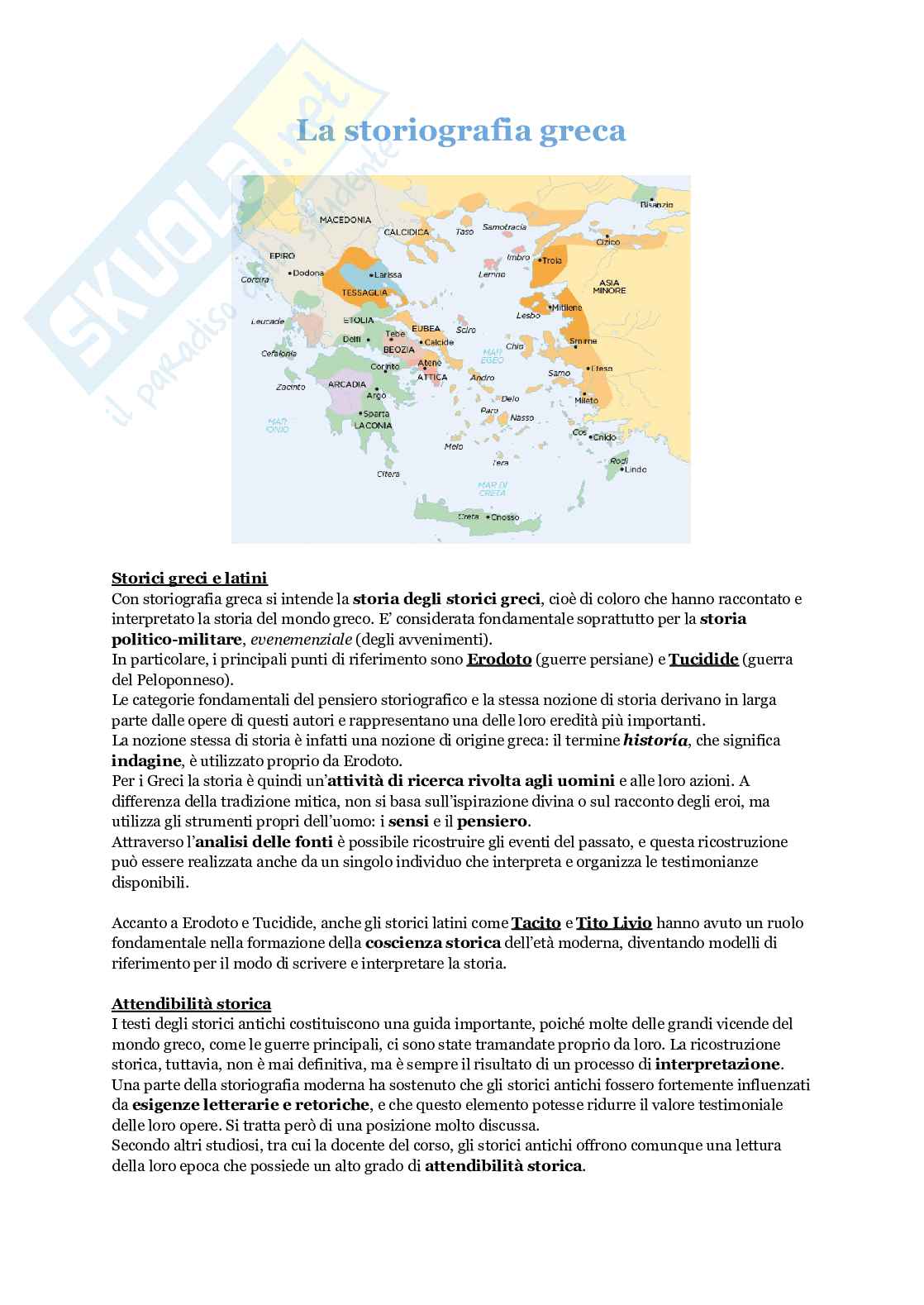Storiografia Greca - Esame di Storia Greca (Introduzione del corso) Pag. 1