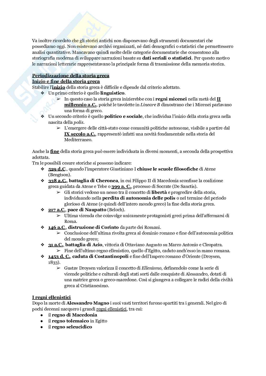Storiografia Greca - Esame di Storia Greca (Introduzione del corso) Pag. 2