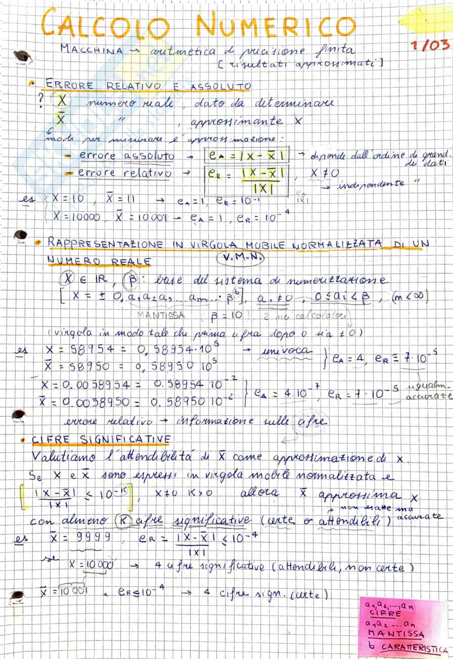 Appunti Calcolo Numerico Pag. 1