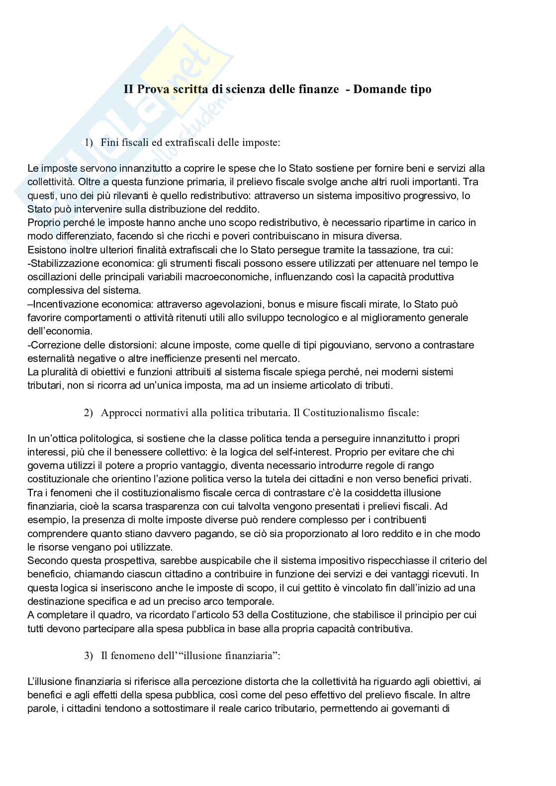Esercitazione secondo modulo esame Scienza delle finanze  Pag. 1