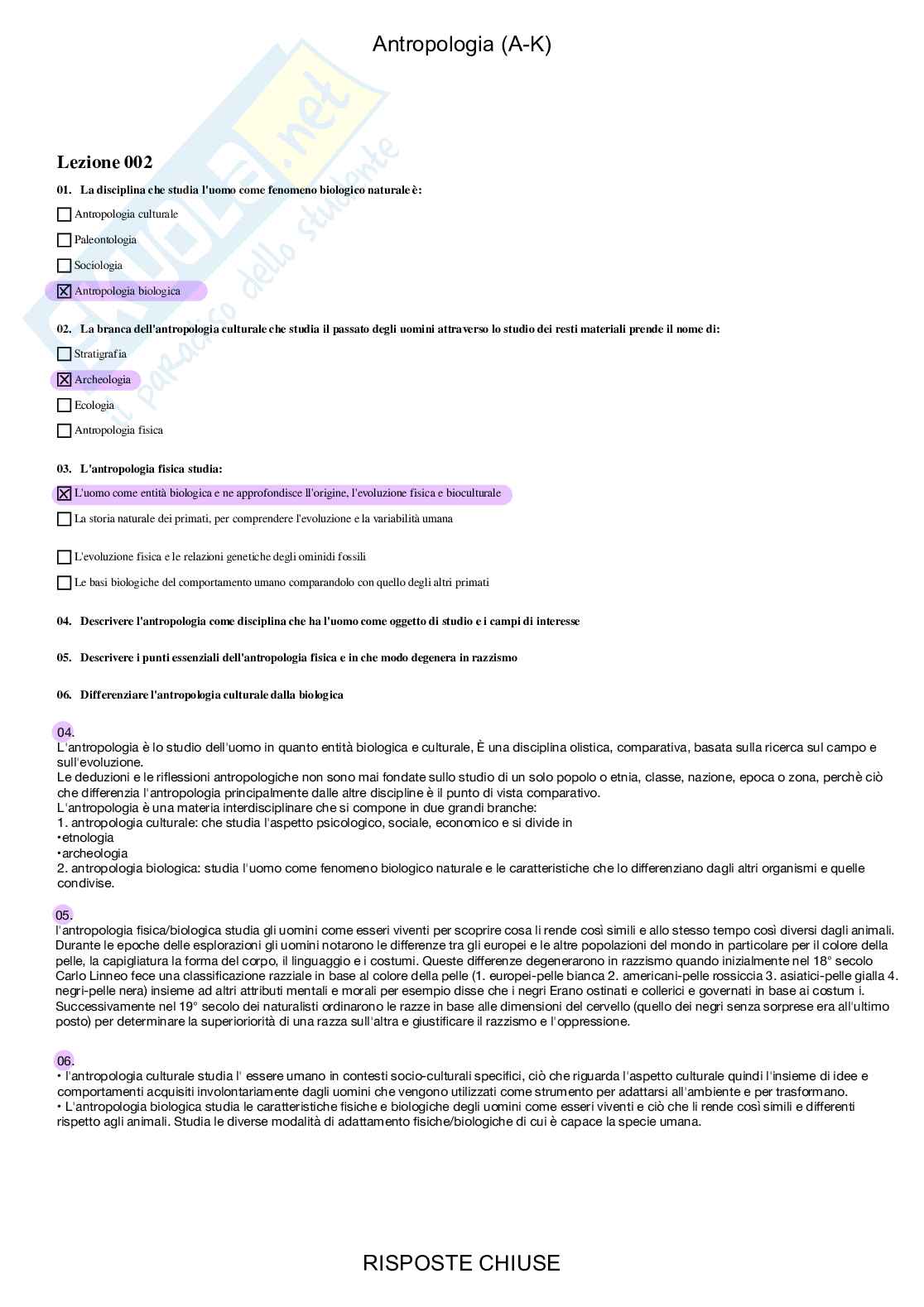 Antropologia, AK - Paniere compilato Pag. 2