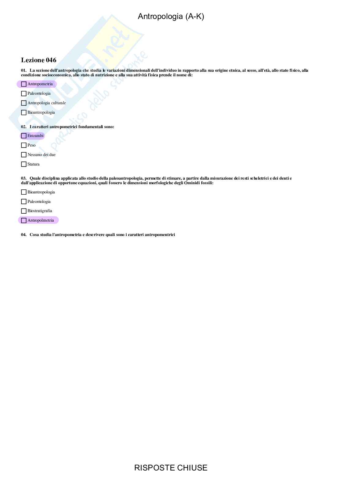 Antropologia, AK - Paniere compilato Pag. 61