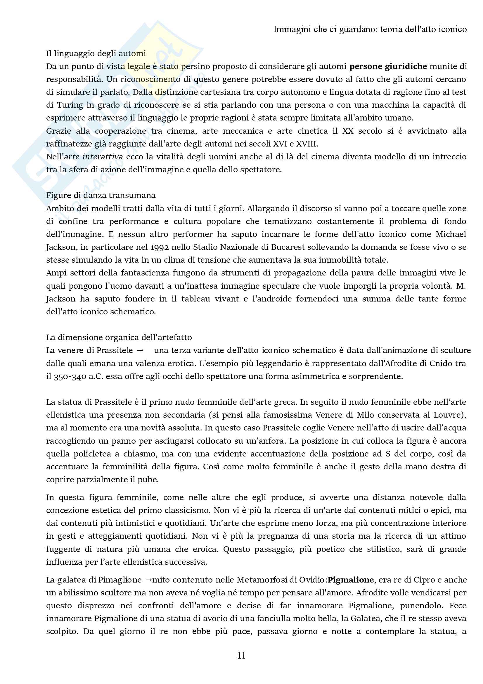 Riassunto esame Istituzioni dell'arte moderna in Italia e in Europa, docente Capitanio, libro consigliato "Immagini che ci guardano: teoria dell'atto iconico", autore H. Bredekamp Pag. 11