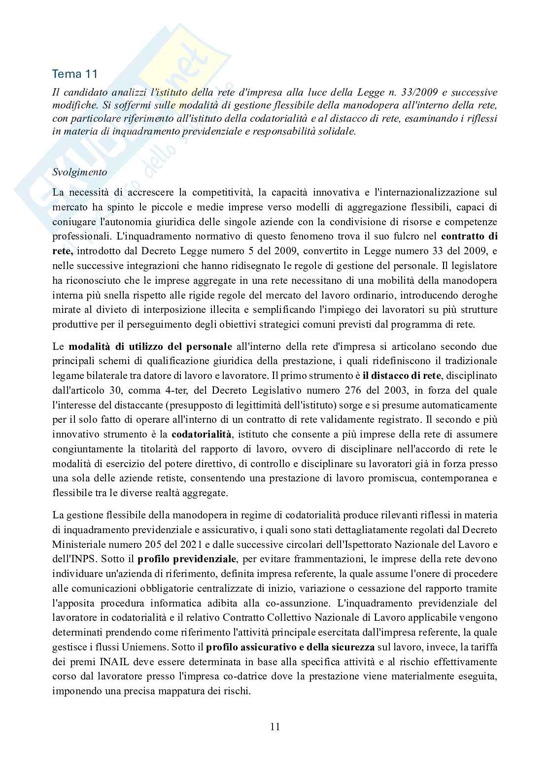 Simulazione di esercitazione per esame stato abilitazione consulenti lavoro - temi svolti prova scritta di diritto del lavoro e legislazione sociale - Temi da 7 a 12 Pag. 11