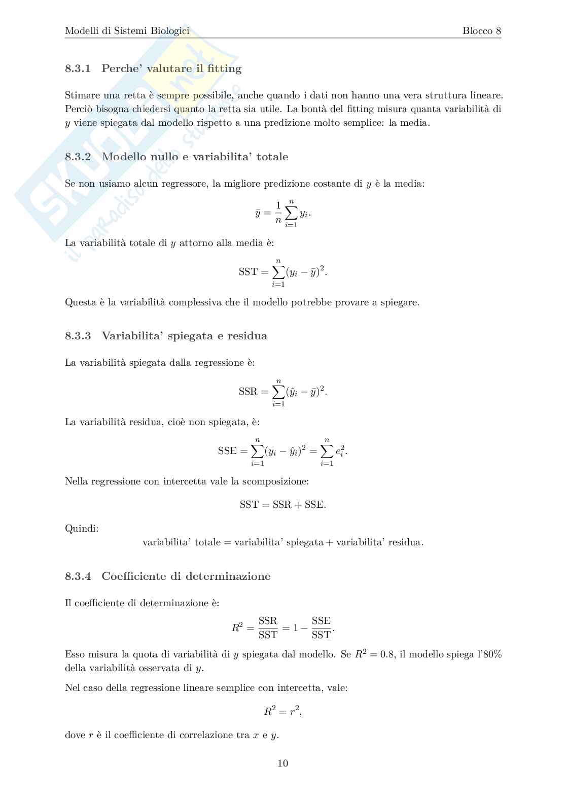 Blocco 8 Modelli di sistemi biologici - Regressione lineare Pag. 11