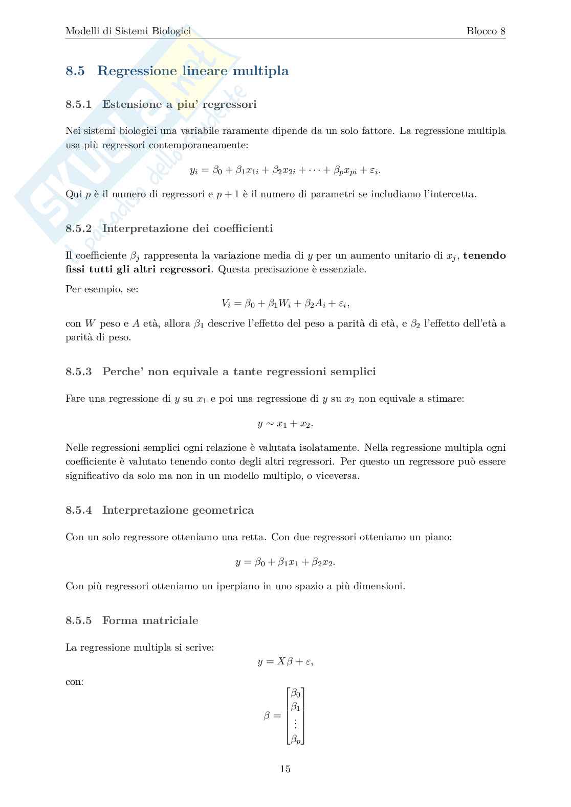Blocco 8 Modelli di sistemi biologici - Regressione lineare Pag. 16