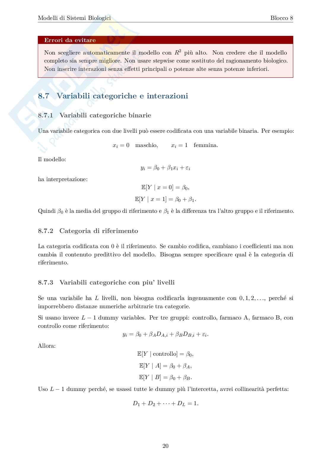 Blocco 8 Modelli di sistemi biologici - Regressione lineare Pag. 21
