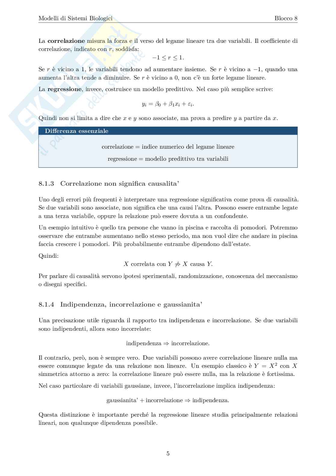 Blocco 8 Modelli di sistemi biologici - Regressione lineare Pag. 6