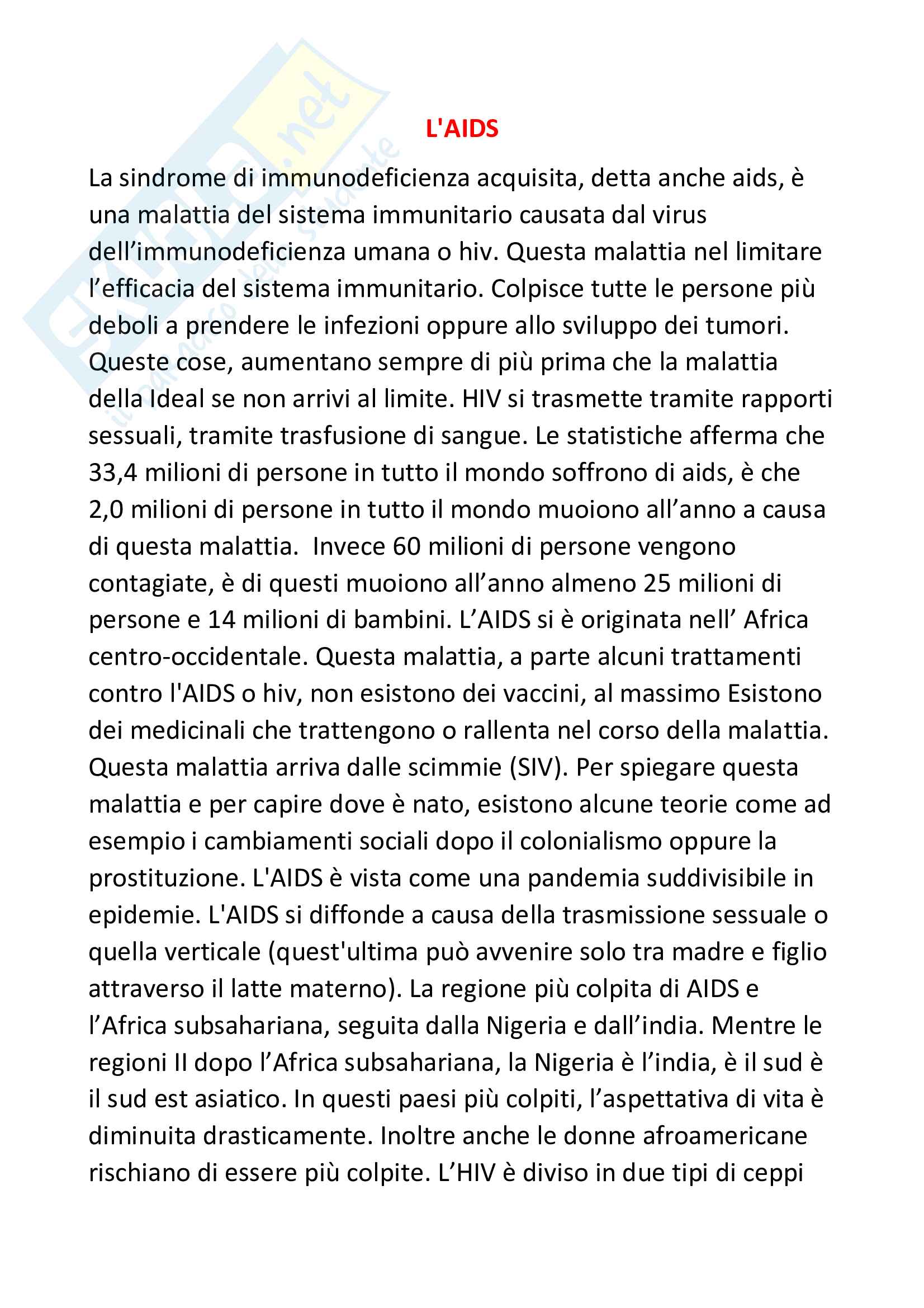 L'AIDS/HIV Pag. 1