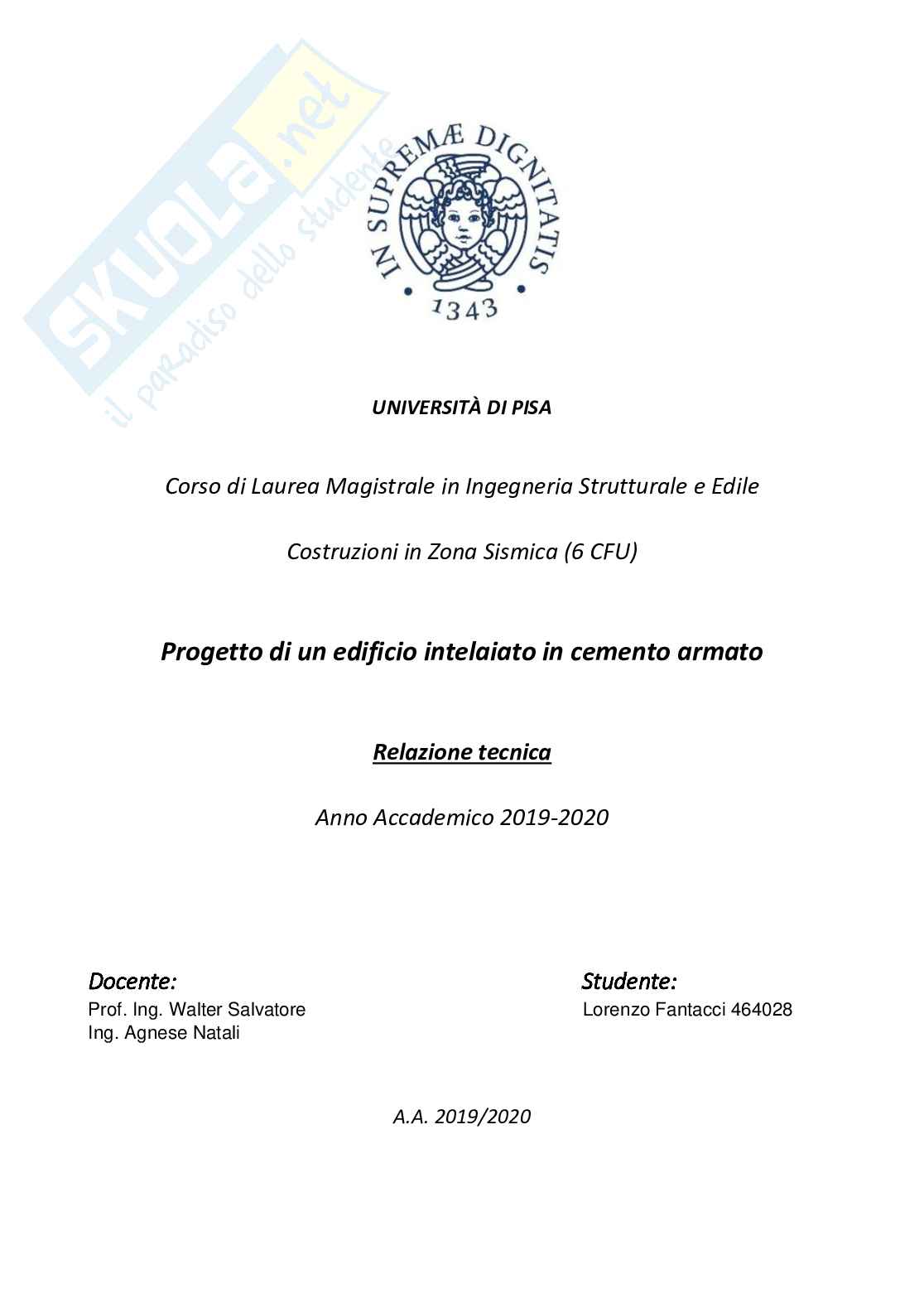 Relazione tecnica ed elaborati grafici di edificio in c.a. Pag. 1