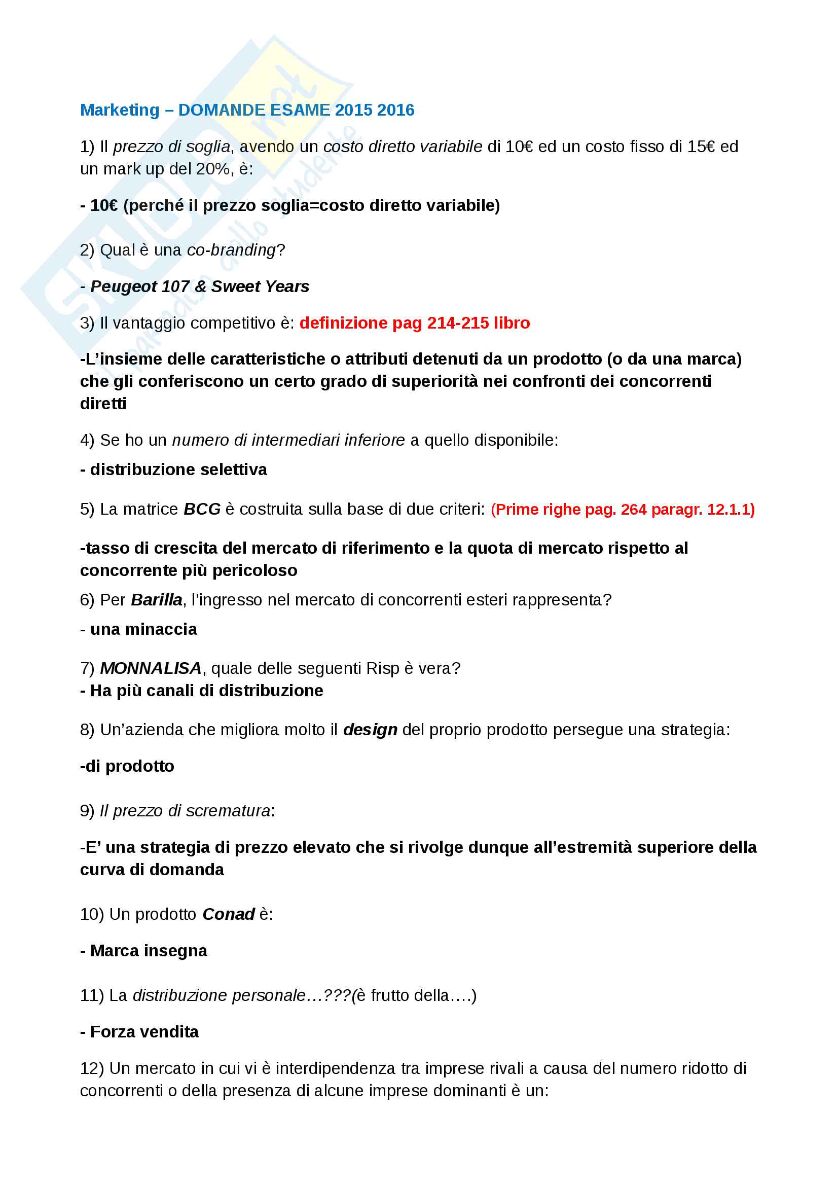 Domande Marketing, Marketing, anno 2017 Pag. 1