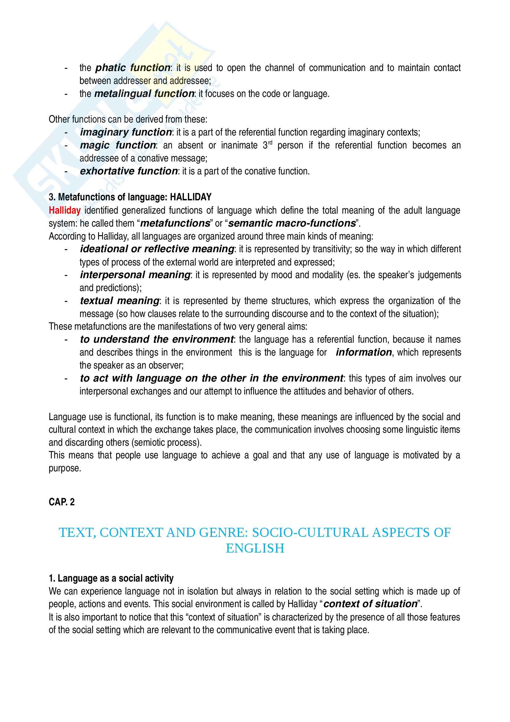 Riassunto esame Linguistica inglese, prof. Camaiora, libro consigliato Aspects of discourse and genre, Ulrych Pag. 2